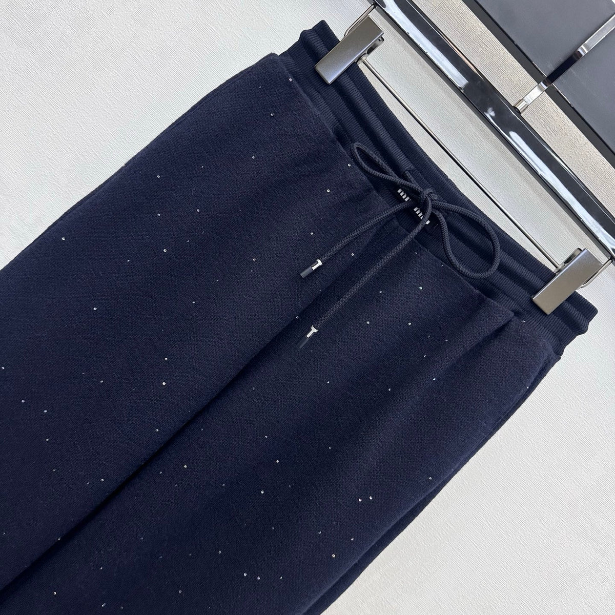 Miu Miu Wide Leg Pants Navy Glitter Wool Blend 434185