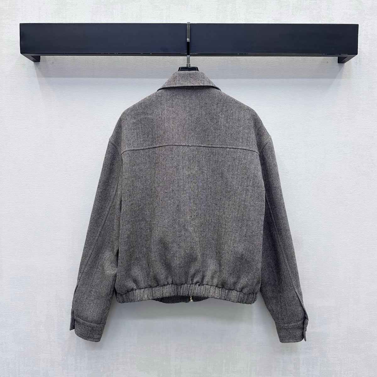 Miu Miu Bomber Jacket Grey Tweed Cotton Blend 434176