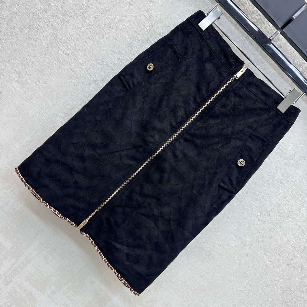 CC Suede Zip Up Skirt Black Cotton 433926