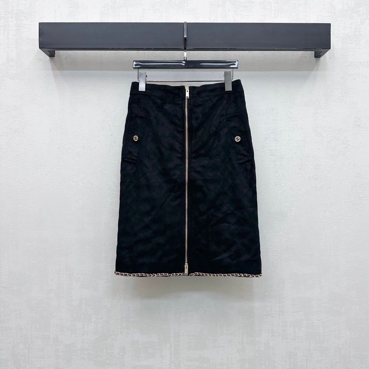 CC Suede Zip Up Skirt Black Cotton 433926
