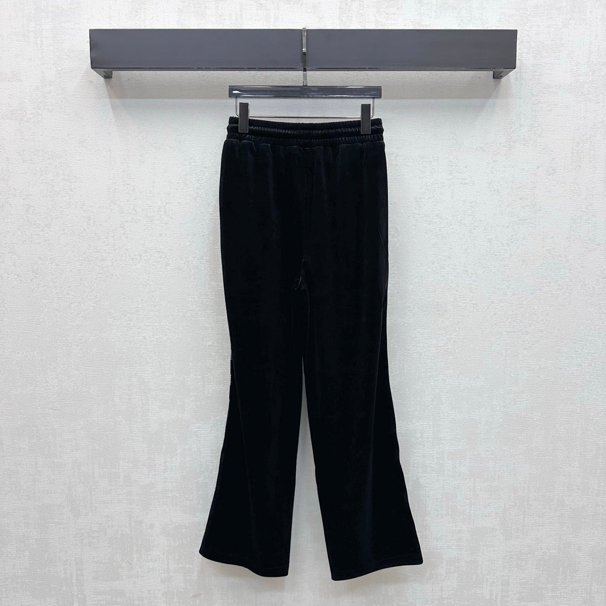 Prada Zip Up Hoodie Wide Leg Pants Set Black Polyester Velvet 434149