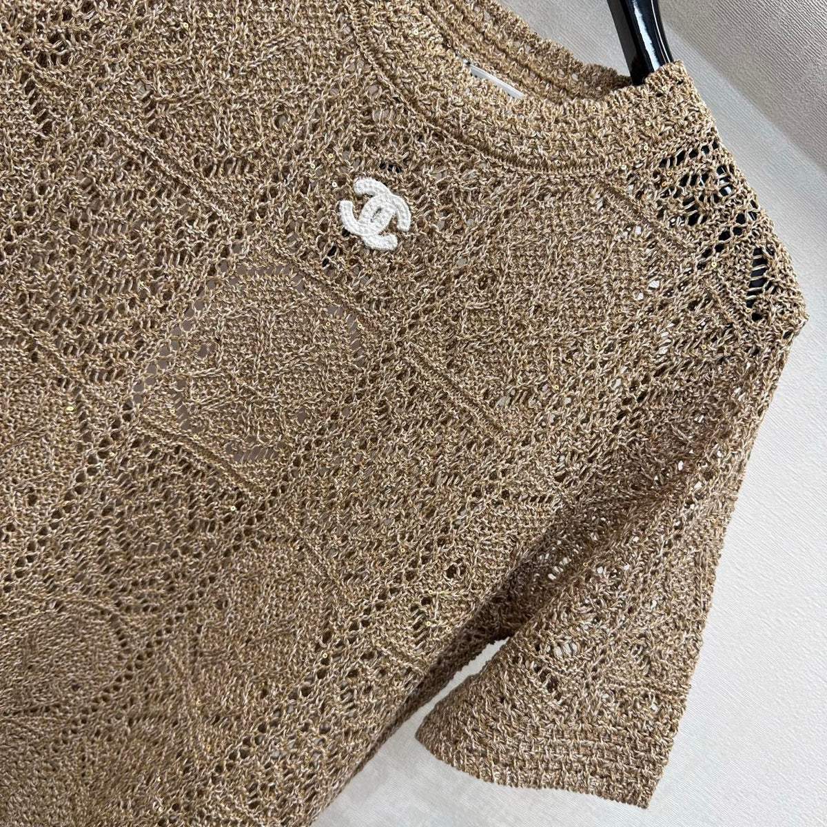 CC 26s Open Knit Short Sleeve Top Brown Wool Blend 434121