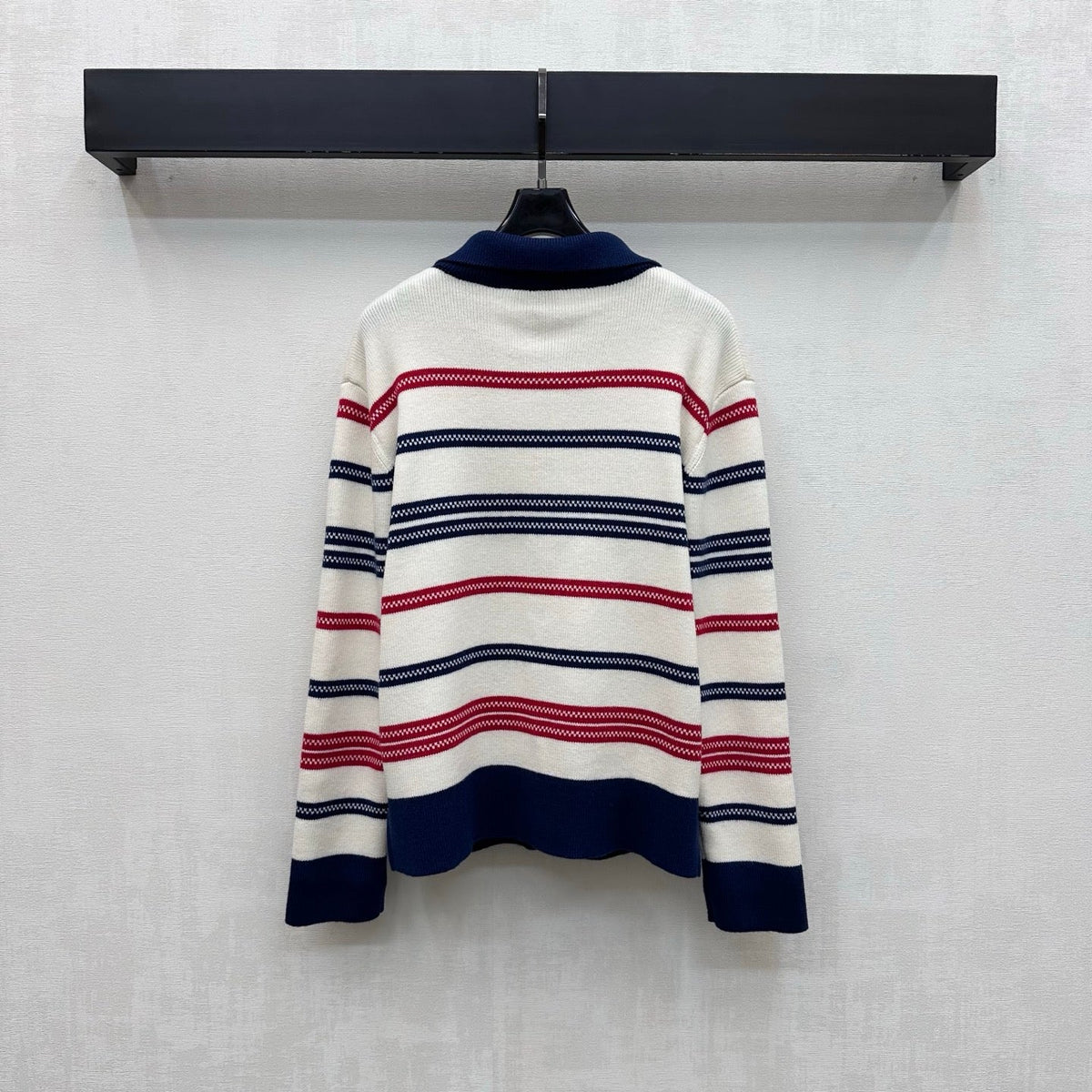 Chanel 26s Cardigan Navy Striped Polo Knit 446478