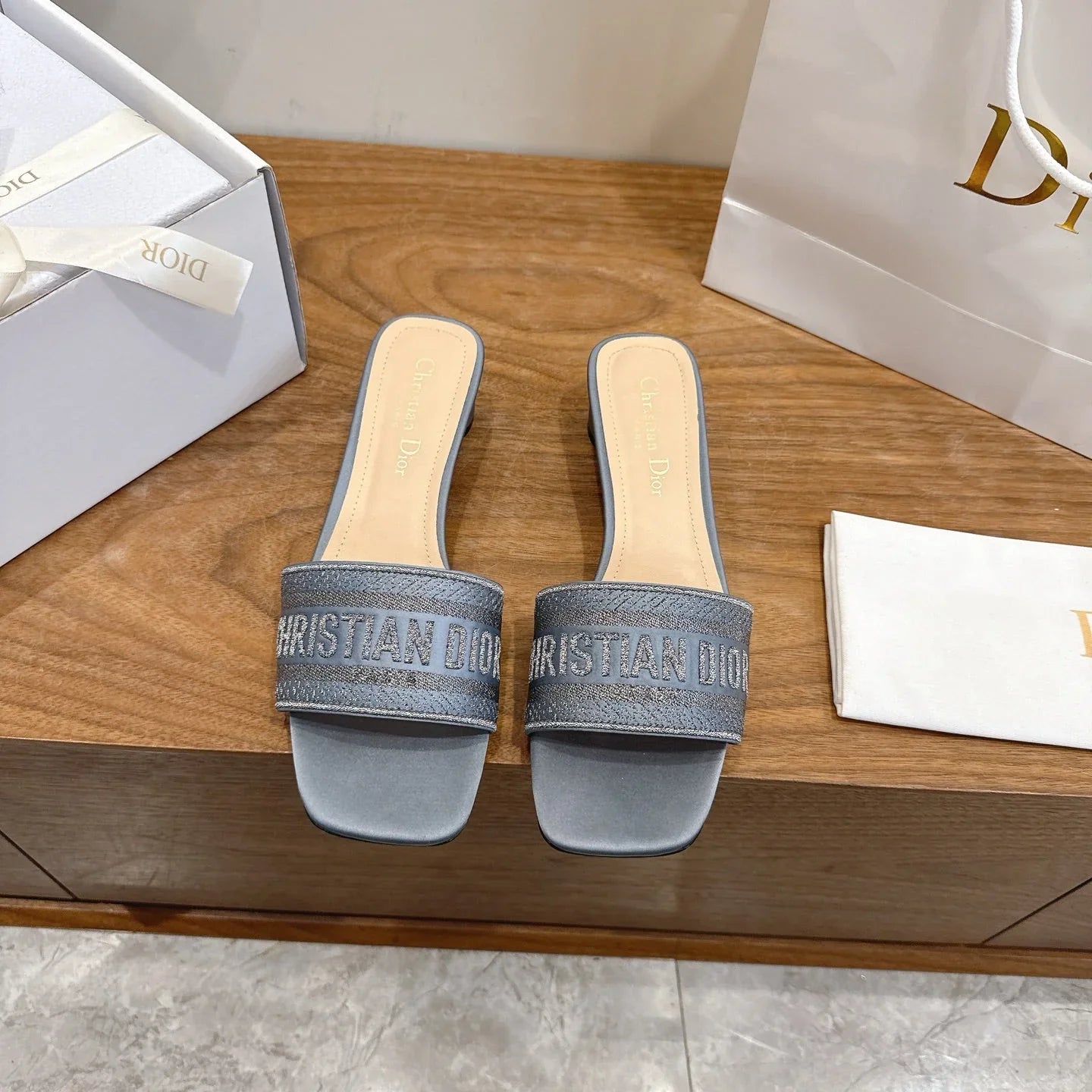 Dior 2026 Dway Heeled Slide Sandals 35mm Fabric Leather 911190