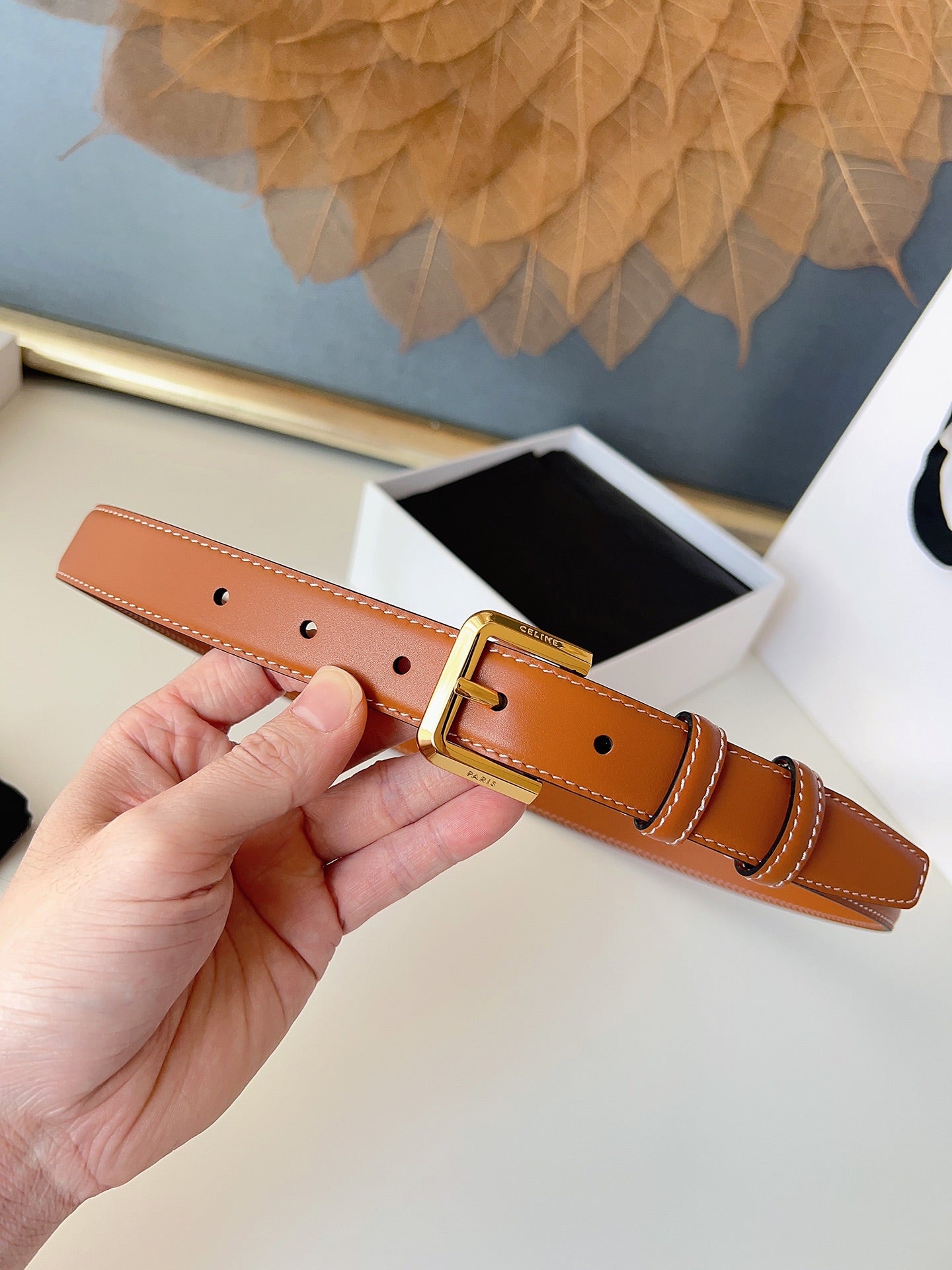 CL Gold 25mm Triomphe Camel Brown Cowhide 616408