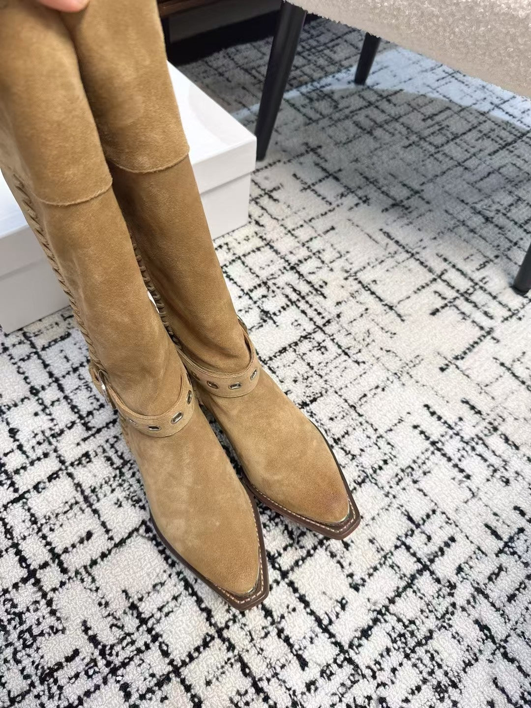 Celine 26S Western Buckle Jumping Boots 4.5cm Tan Suede 118188