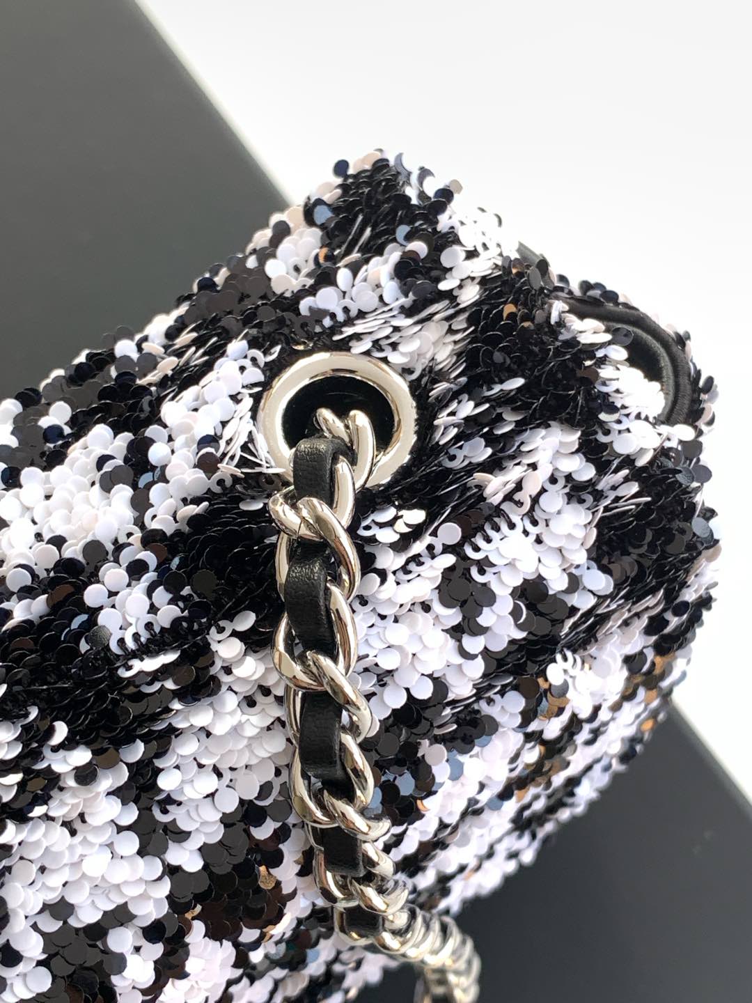 CC 25C White Black Sequin Silver Hardware