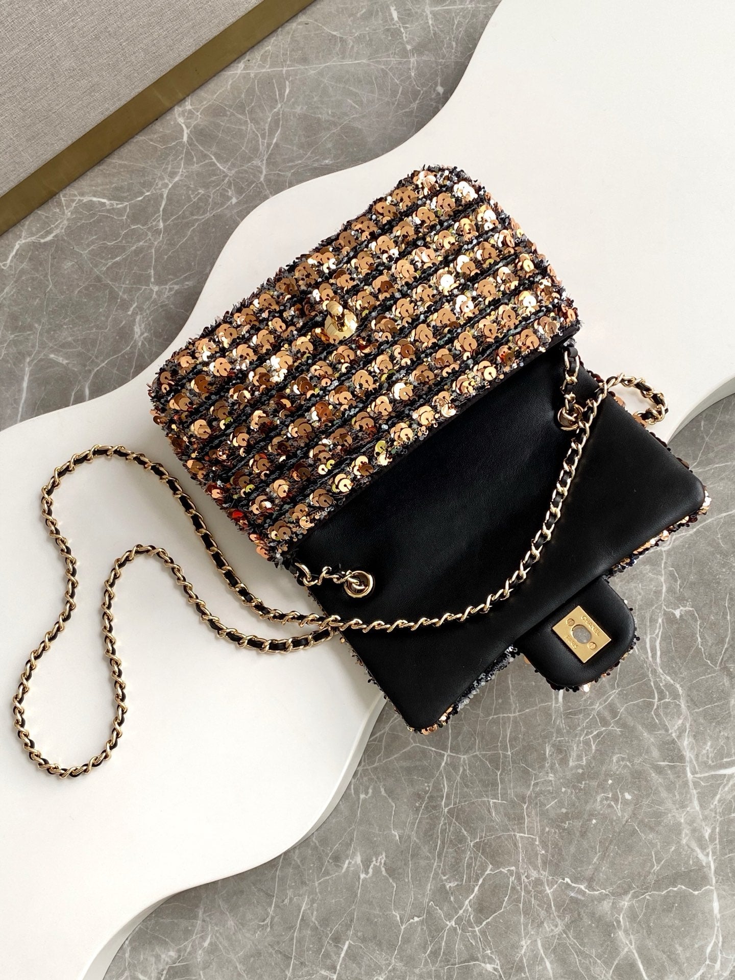 CC 25C Black Bronze Sequin Gold Hardware