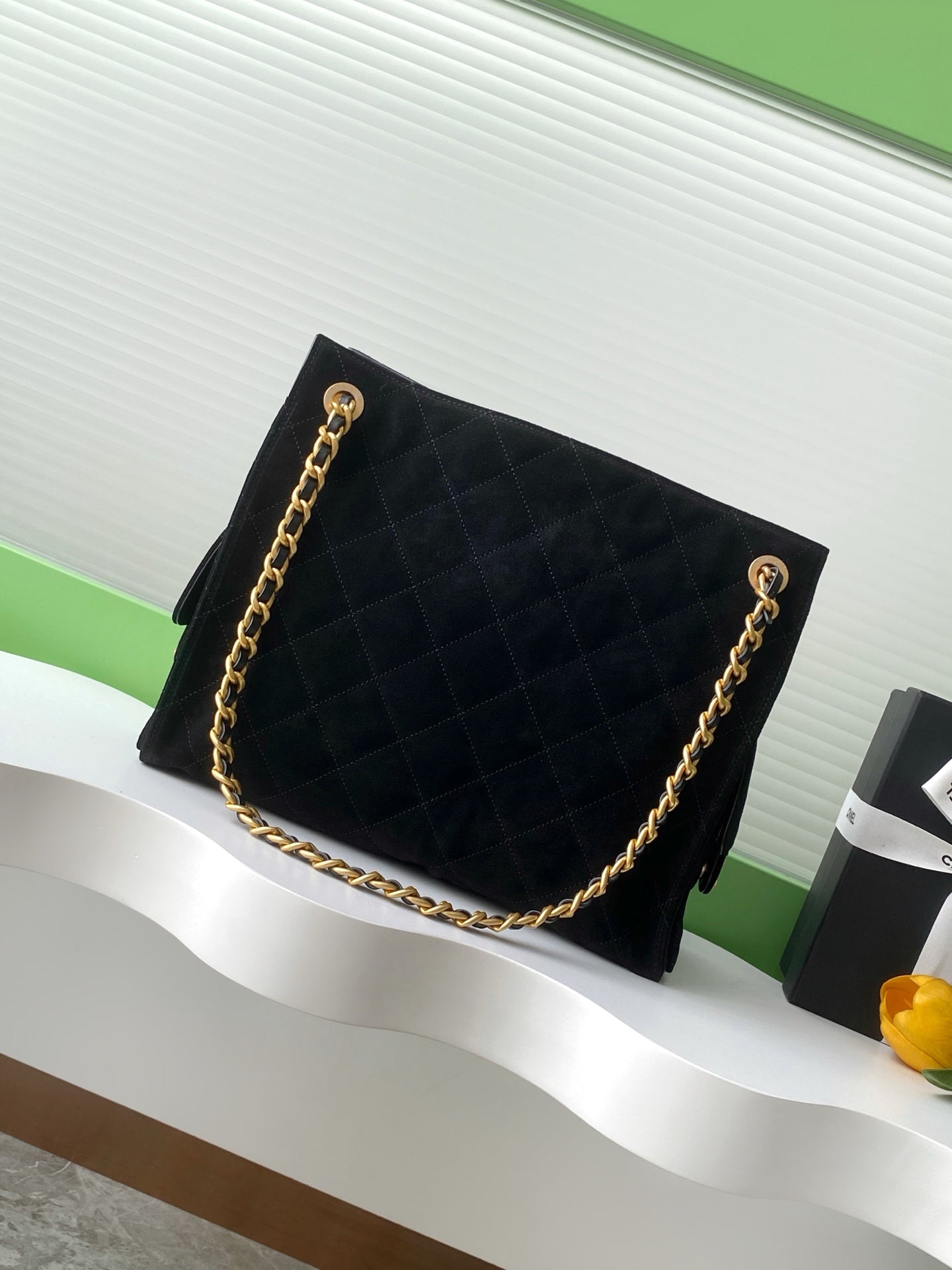 CC 25C Hobo Bag 31cm Black Matelasse Suede