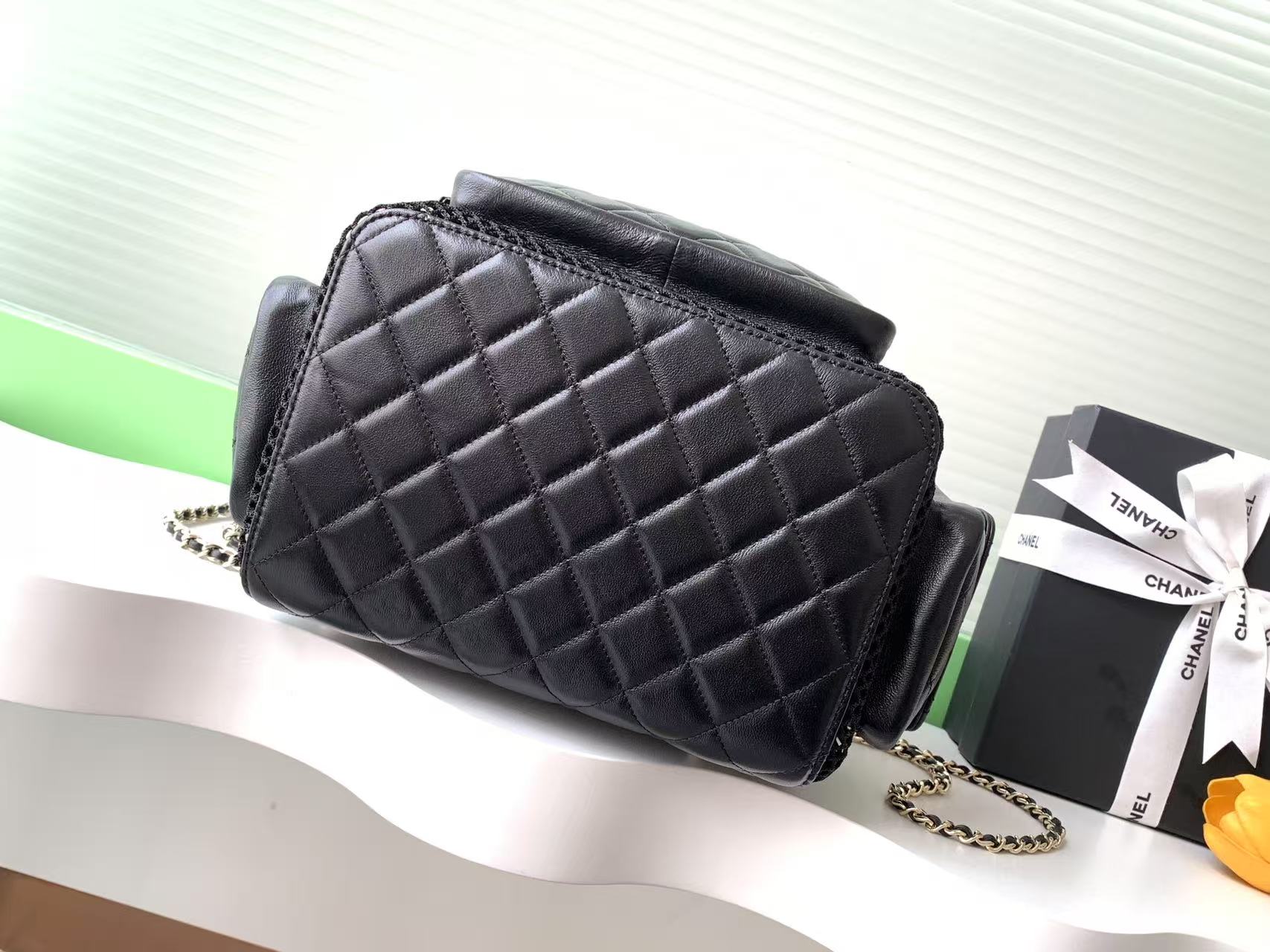 cc 25S Backpack 31cm Black Mesh Calfskin