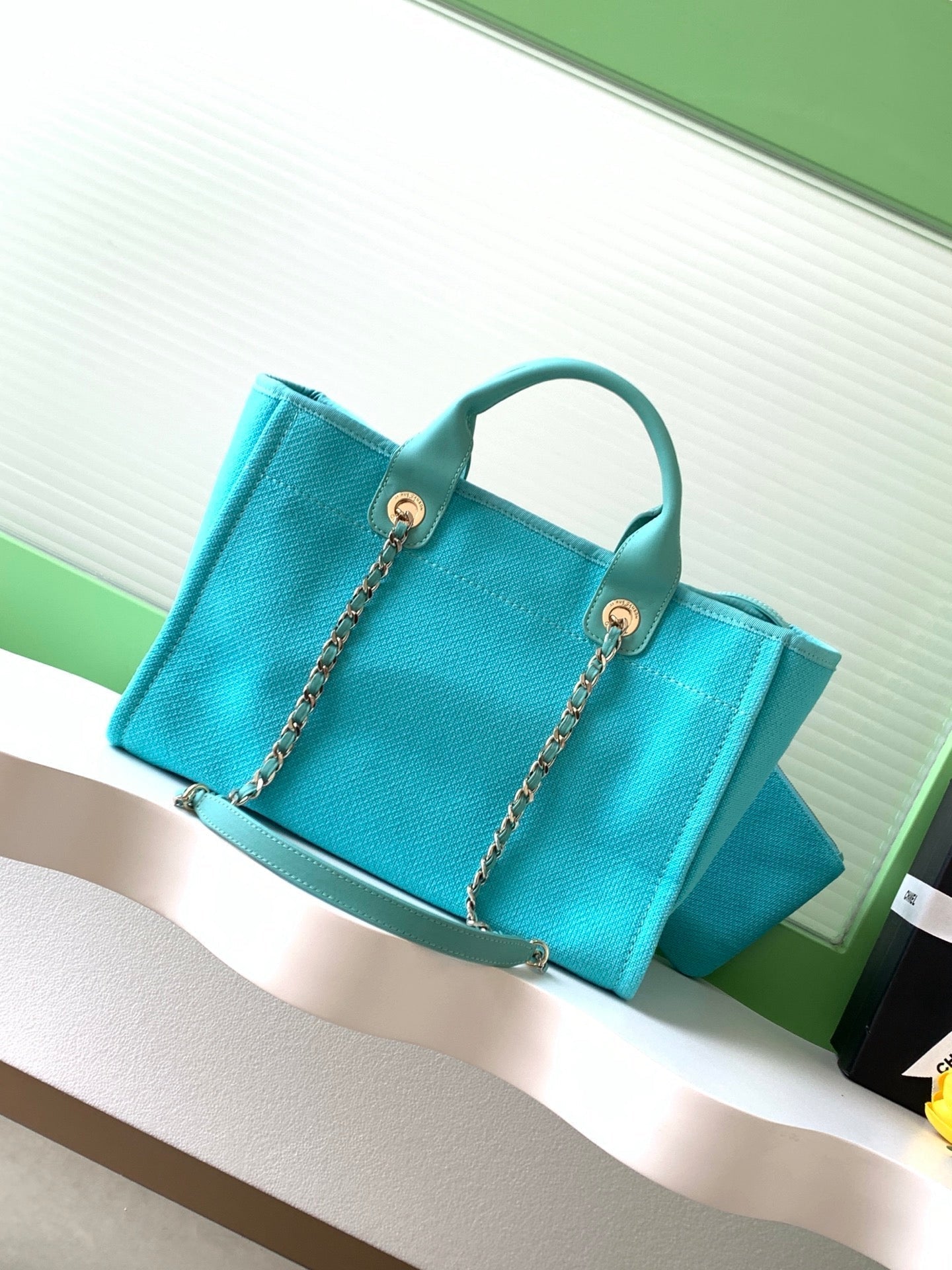 Chanel 25S Tote Bag 33cm in Turquoise Blue Canvas