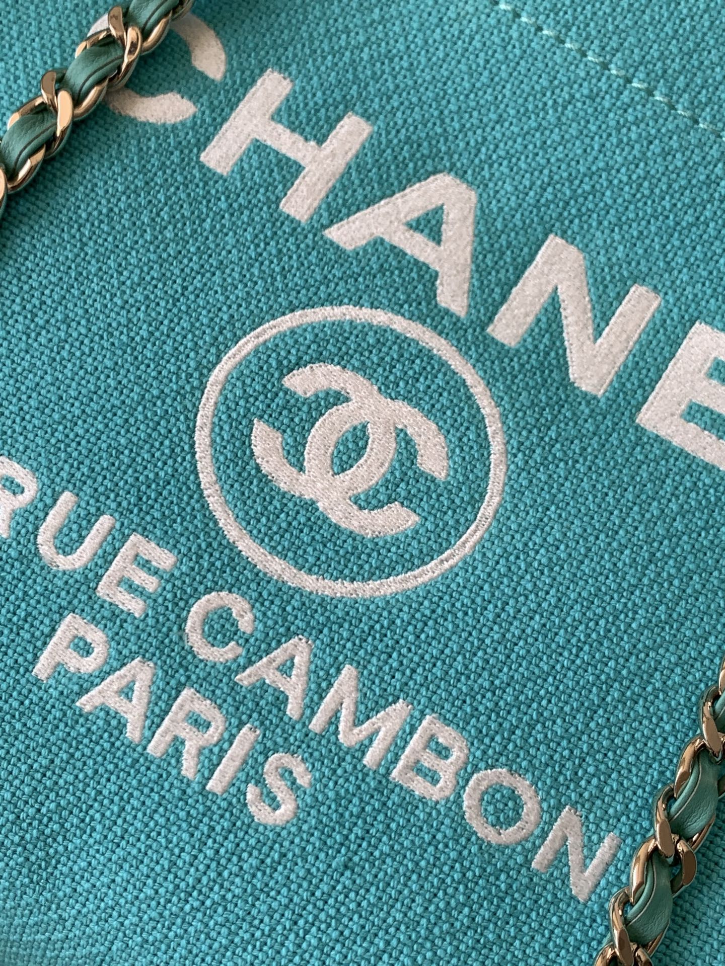 Chanel 25S Tote Bag 33cm in Turquoise Blue Canvas