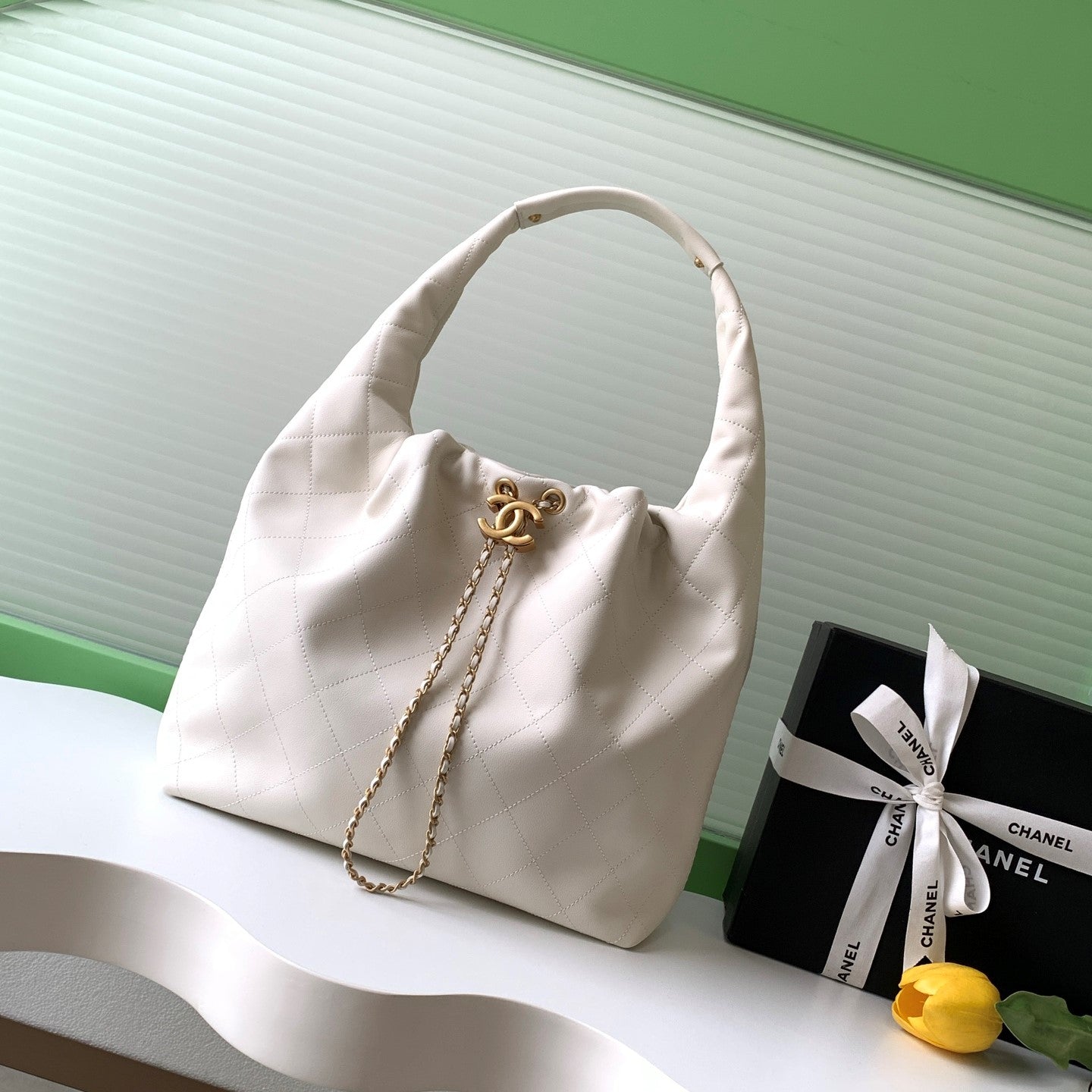 CC 2025 Hobo Bag 45cm White Calfskin