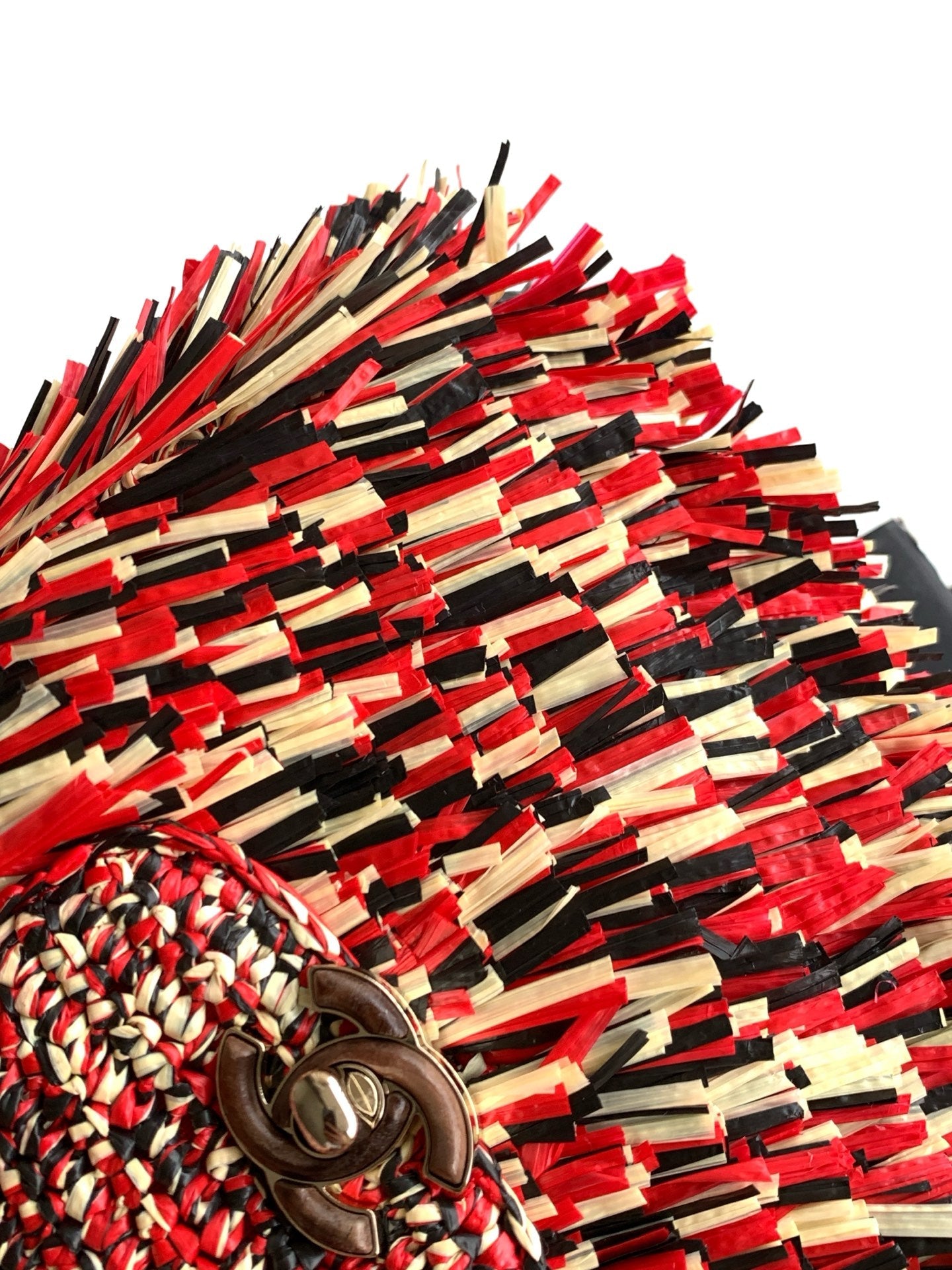 CC 2026 Mini Shopping Bag Black Red Yellow Raffia Fringe