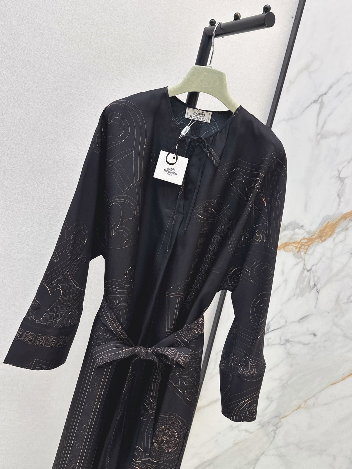 Hermes 26s Printed Silk Dress 786