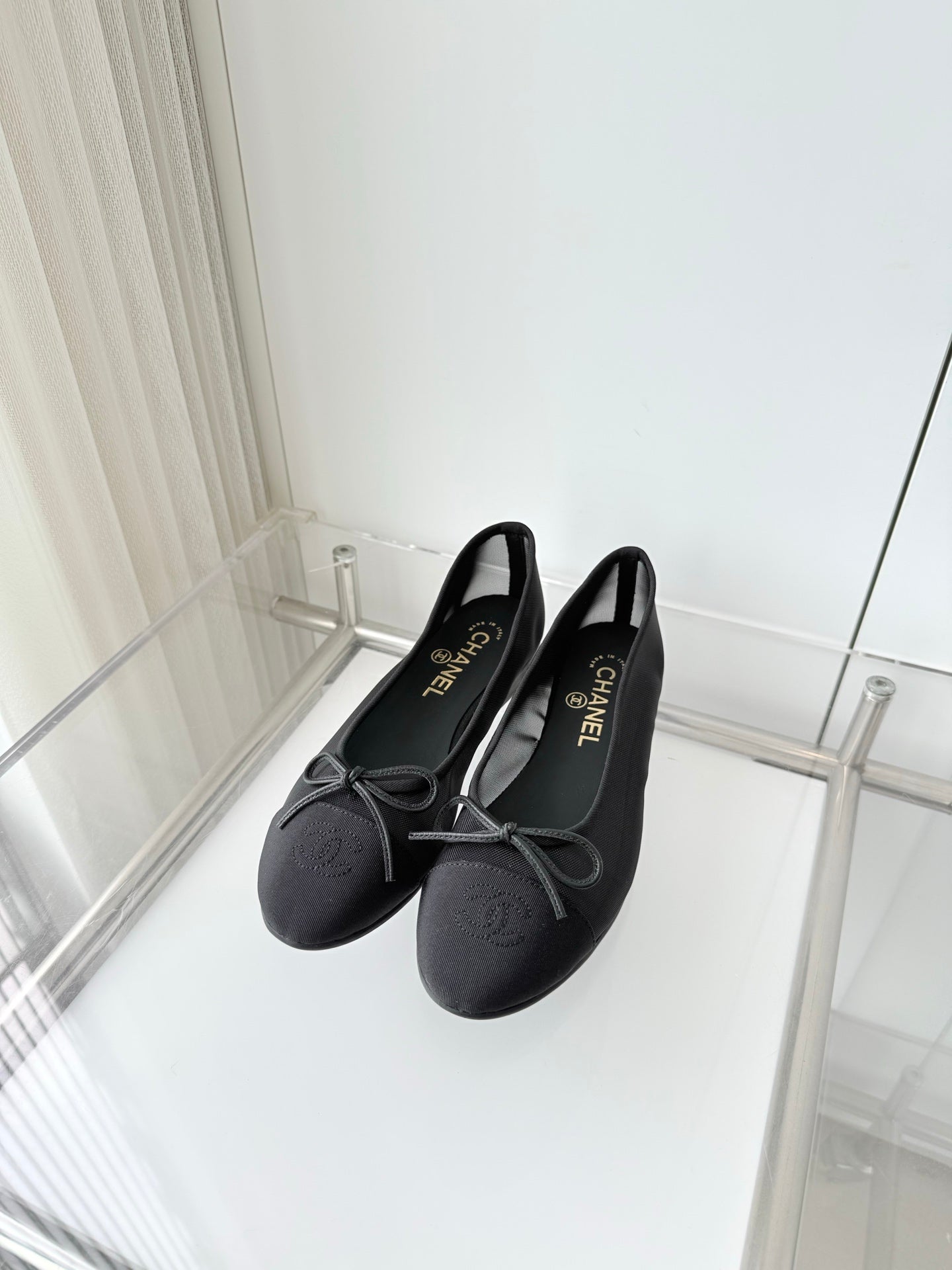 Chanel 2026 Ballet Flat Black Mesh Canvas 697398