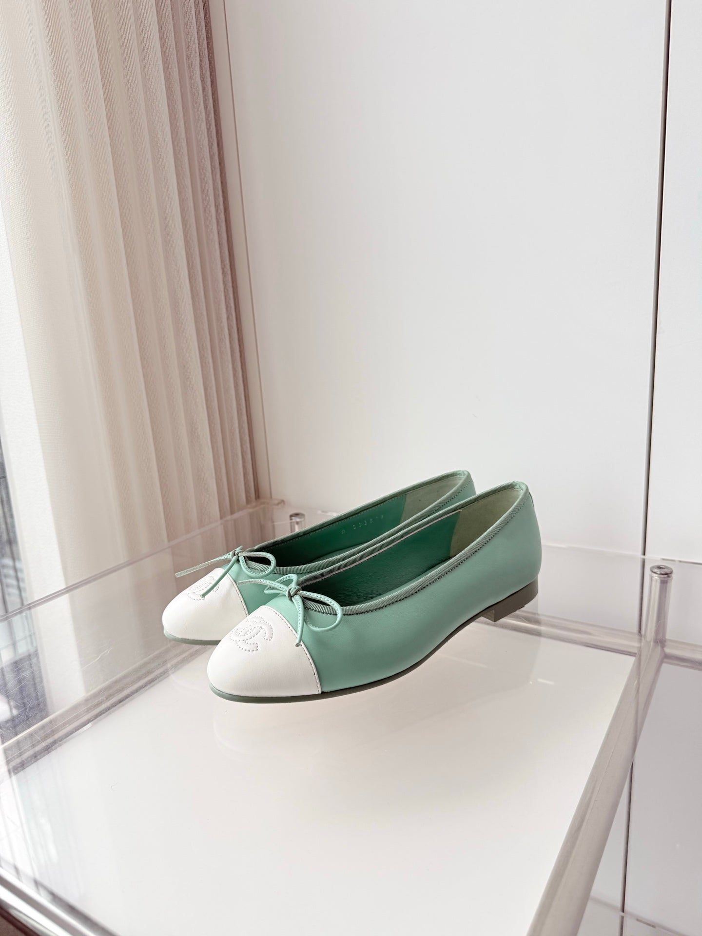 Chanel 2026 Ballet Flat Mint Green White Lambskin 697402