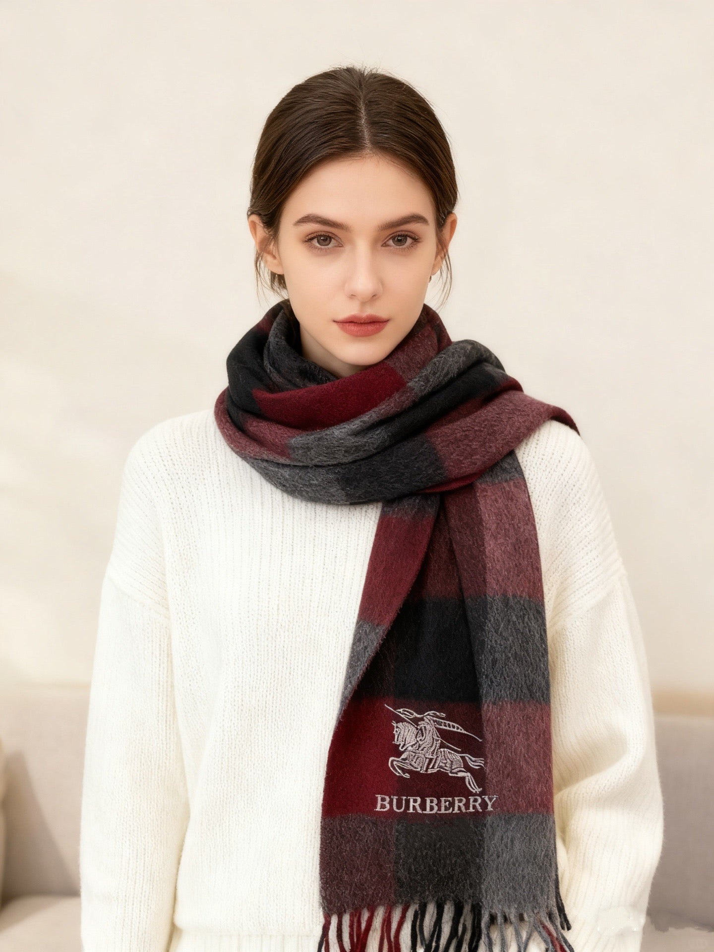 BBR Long Scarf 30*180cm Black Burgundy Cashmere168154
