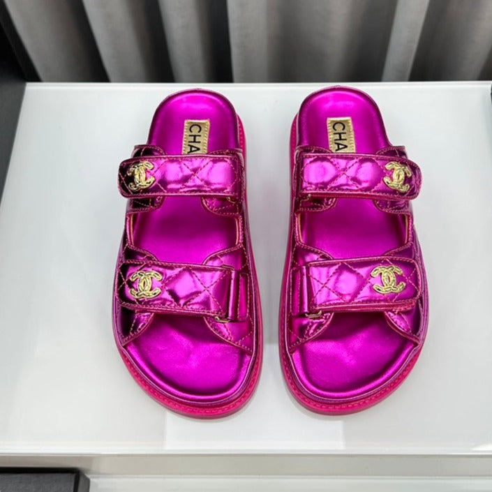 dad sandals dark pink metalic lambskin mules