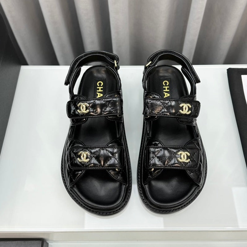 CC 26 Dad Sandals Black Lambskin