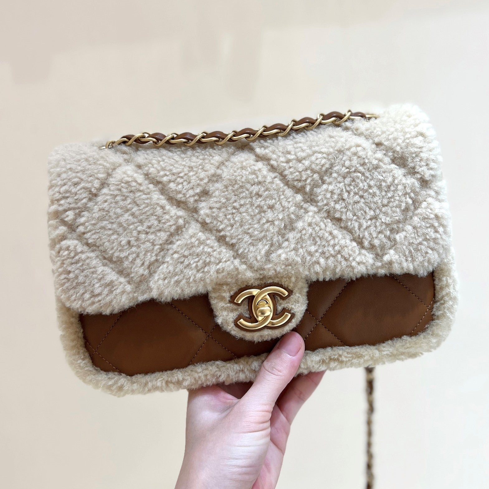 CC  24K Teddy Bear CF 23.5cm Brown Beige Lambskin & Fur Light GHW