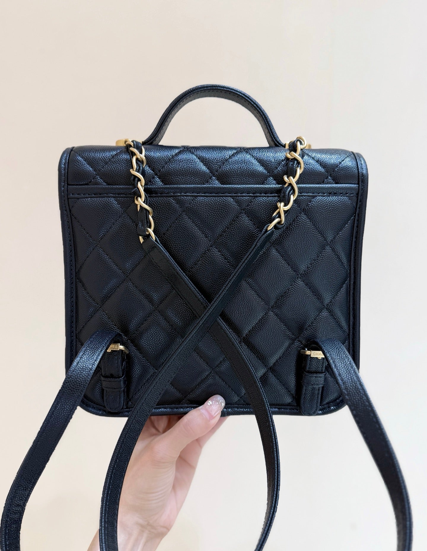 Chanel 2025 Four-Leaf Clover Backpack Black Gold Caviar Leather 342116