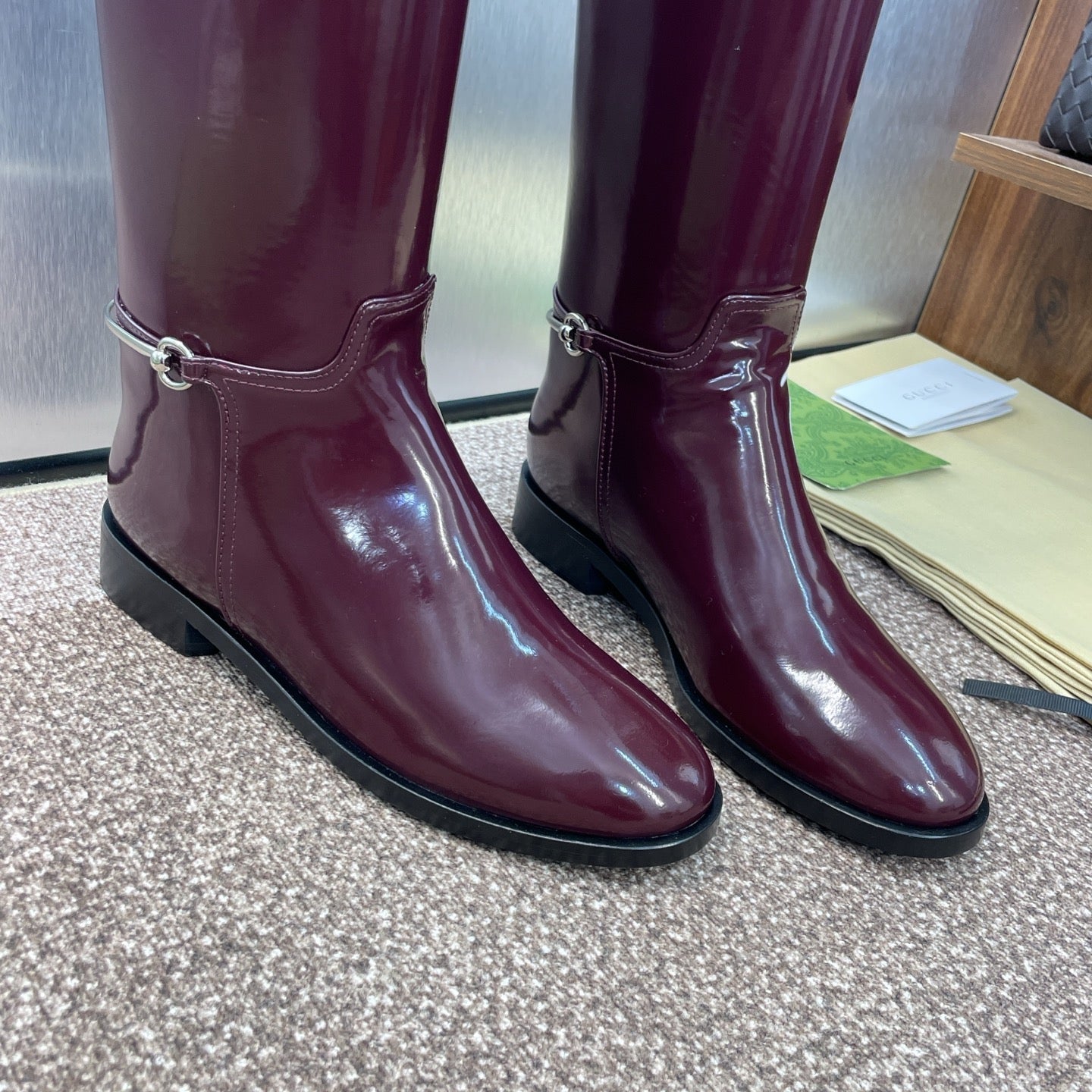 GG Women's Boot With Slim Horsebit 2.5cm Burgundy Shiny leather 508912