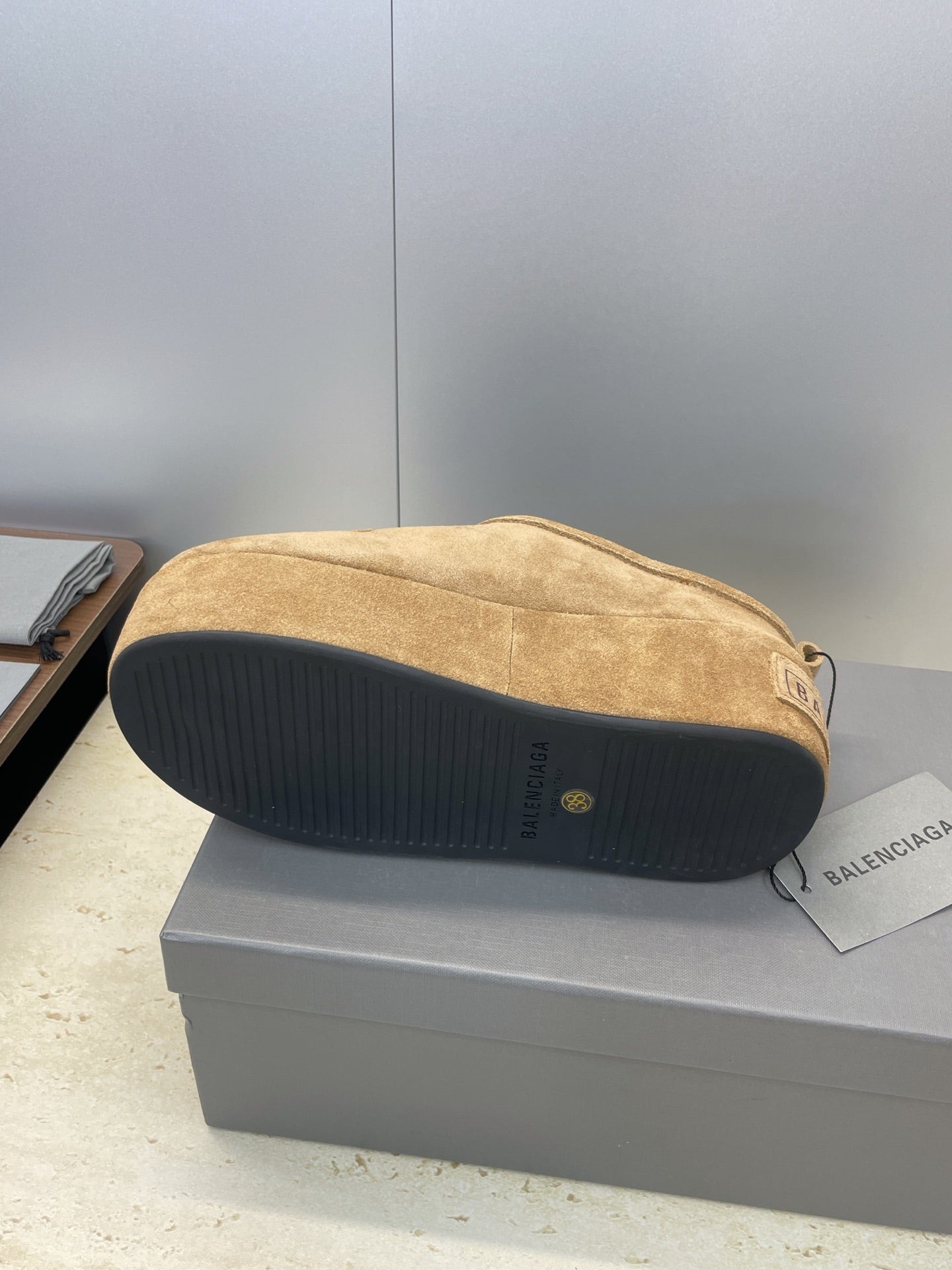 Balenciaga Alaska Slide Brown White Suede Fur 551897