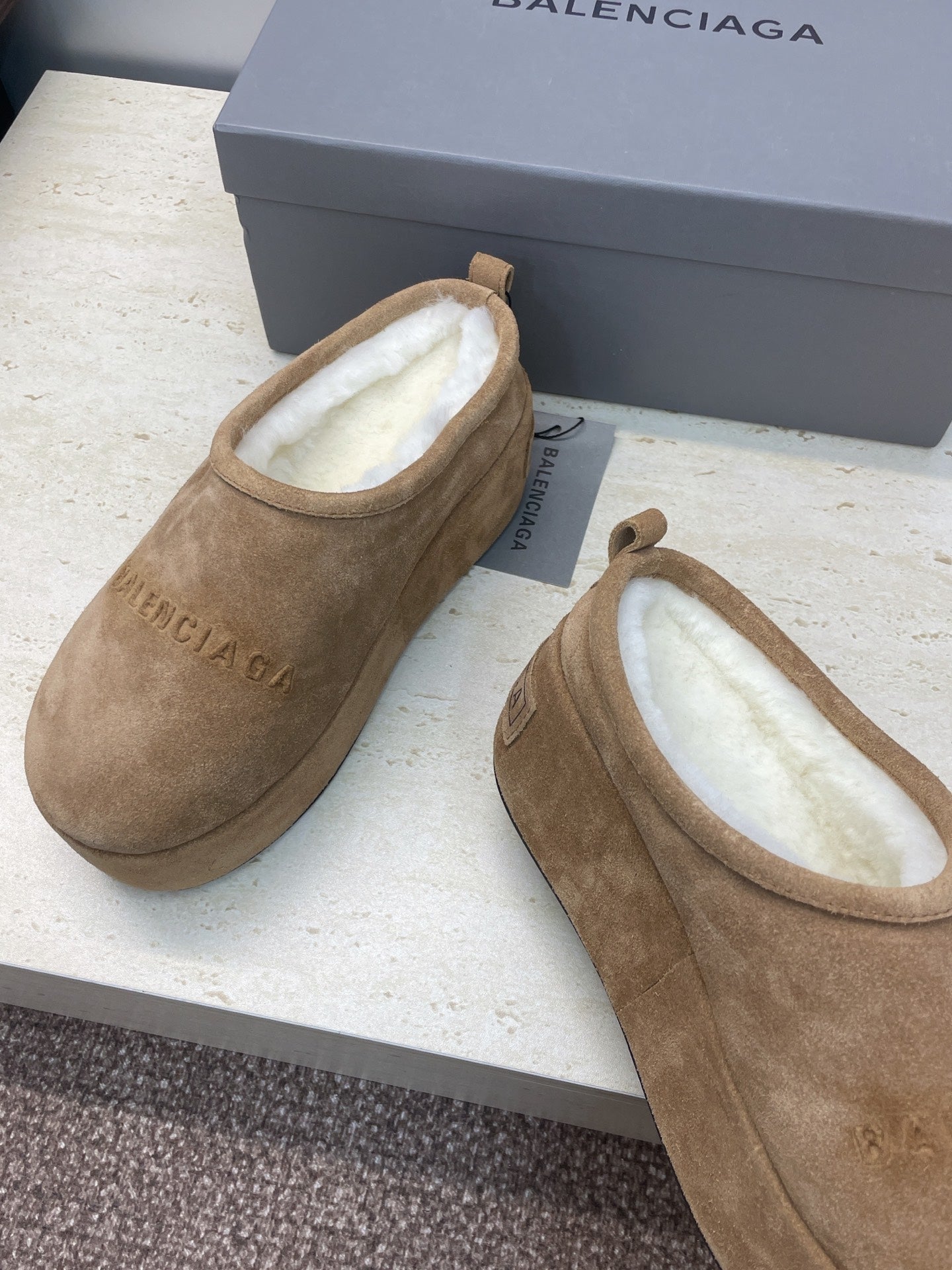 Balenciaga Alaska Slide Brown White Suede Fur 551897