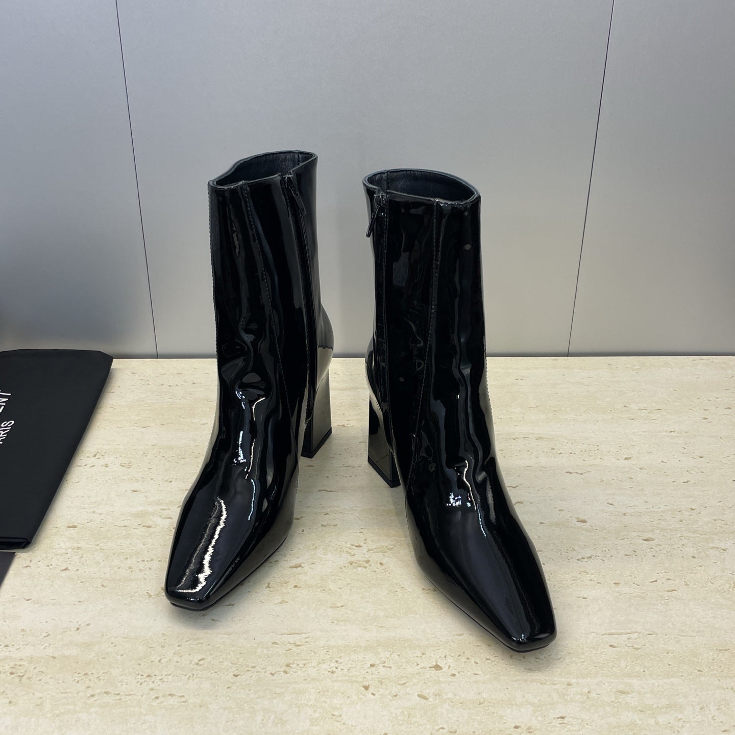 YSL Maxine Boots 75mm Black Patent Leather 551930