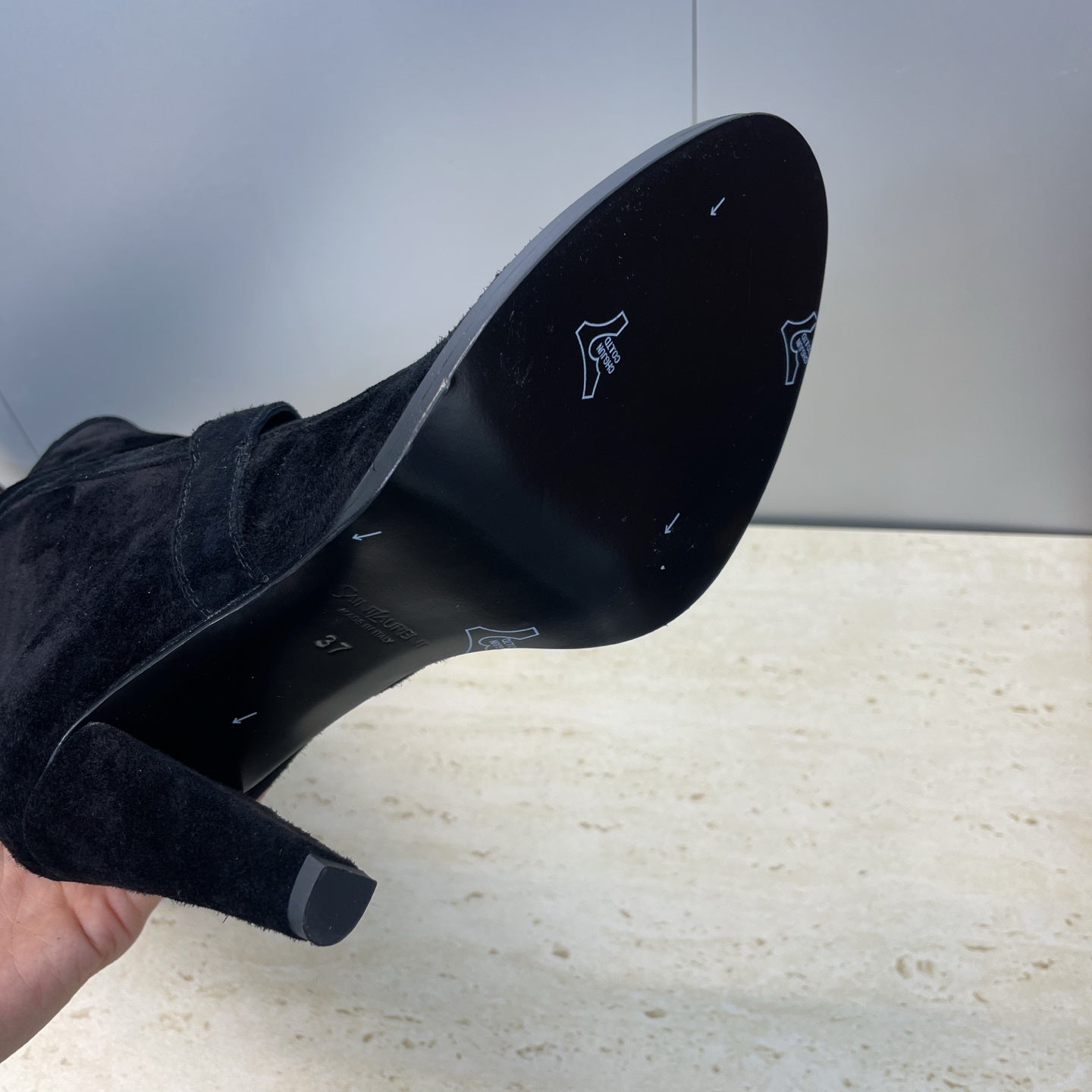 YSL Janis Long Boots 95mm Black Suede 551939