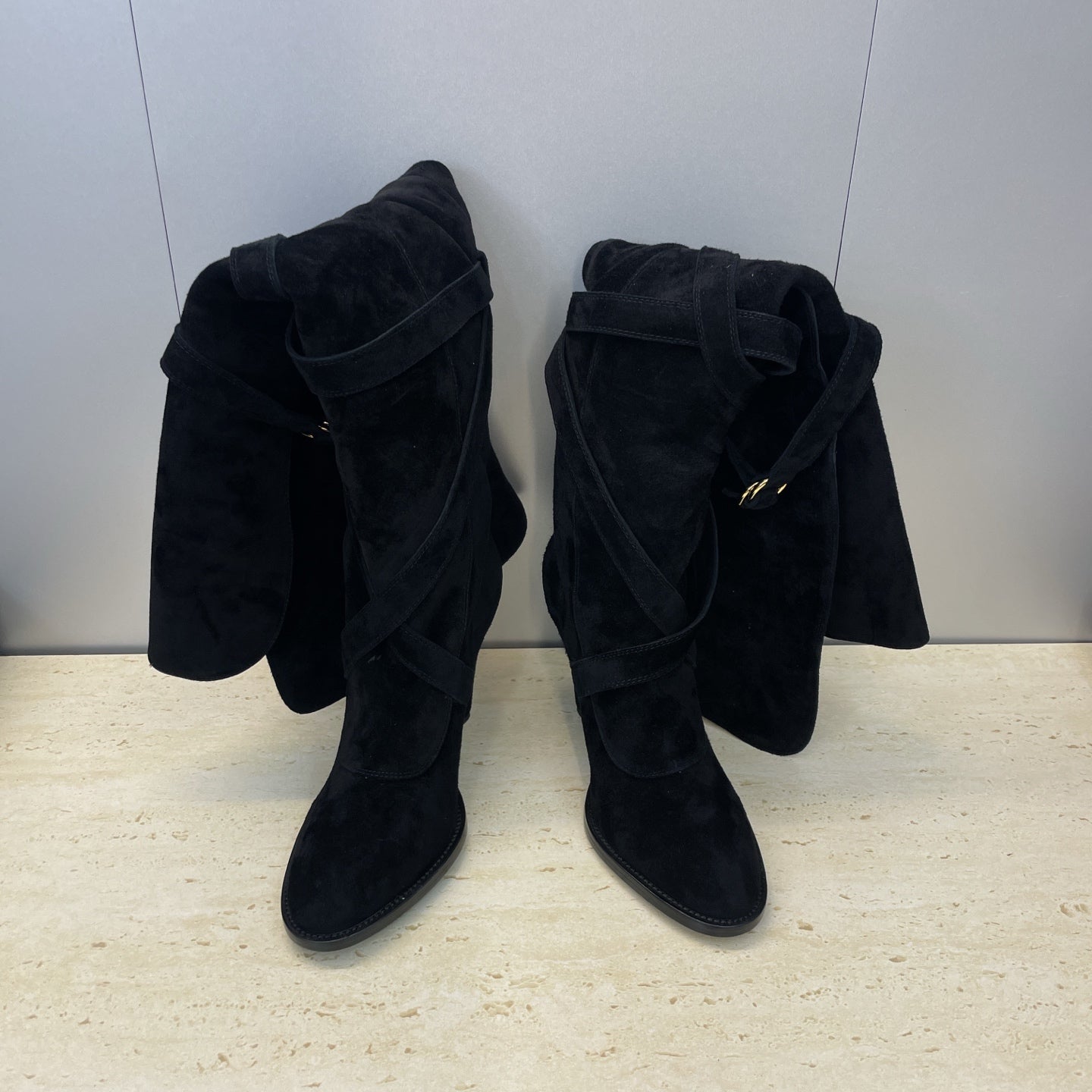 YSL Janis Long Boots 95mm Black Suede 551939
