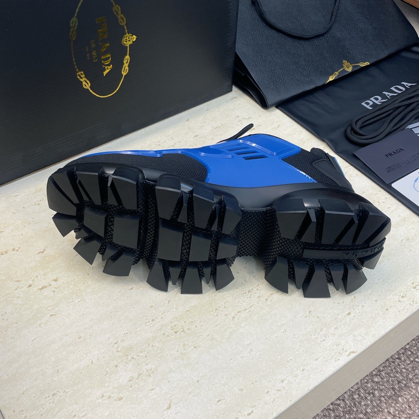 Prada Cloudbust Thunder Blue Black Rubber Knit Fabric 102203