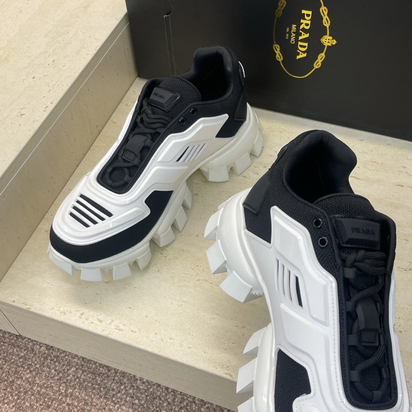 Prada Cloudbust Thunder White Black Rubber Knit Fabric 102205