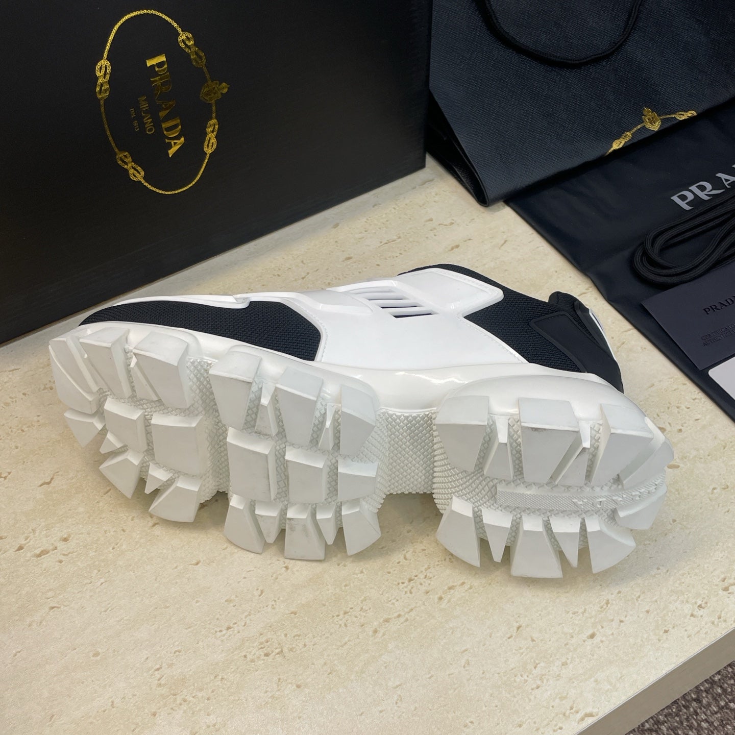Prada Cloudbust Thunder White Black Rubber Knit Fabric 102205
