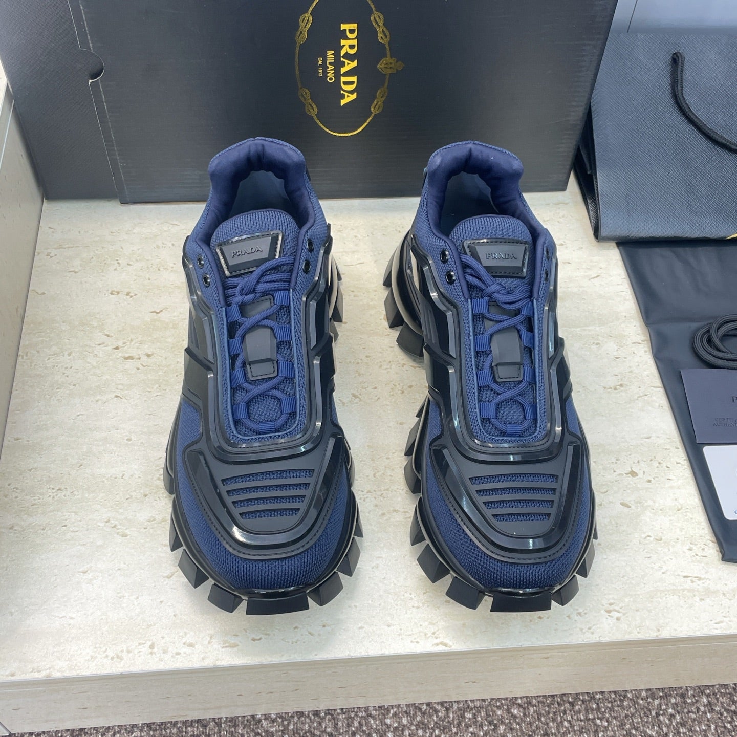 Prada Cloudbust Thunder Dark Blue Black Rubber Knit Fabric 102201