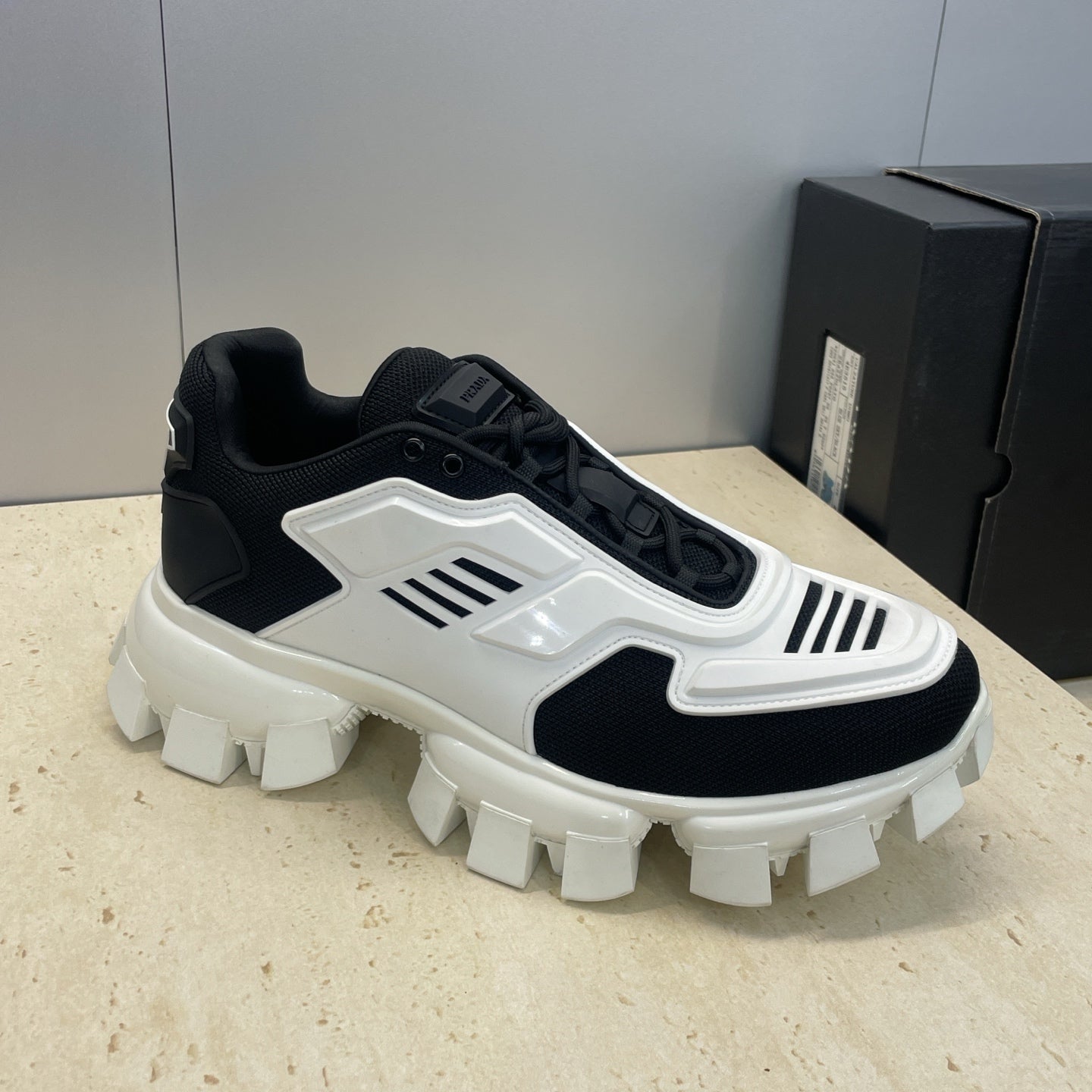 Prada Cloudbust Thunder White Black Rubber Knit Fabric 102205