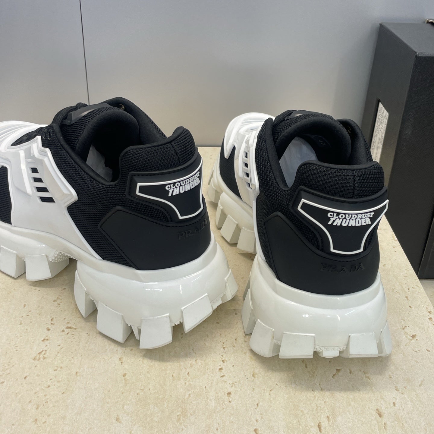 Prada Cloudbust Thunder White Black Rubber Knit Fabric 102205