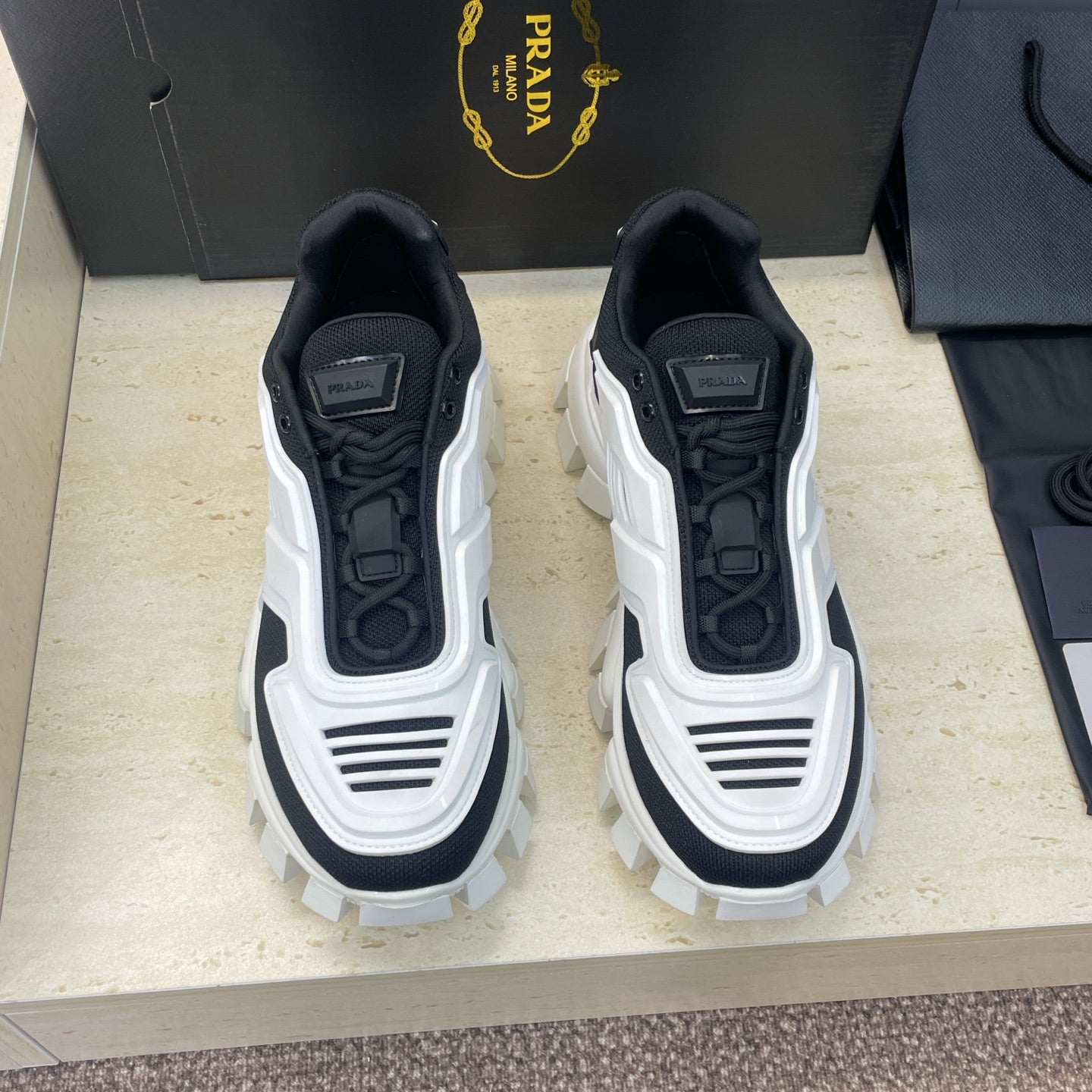 Prada Cloudbust Thunder White Black Rubber Knit Fabric 102205