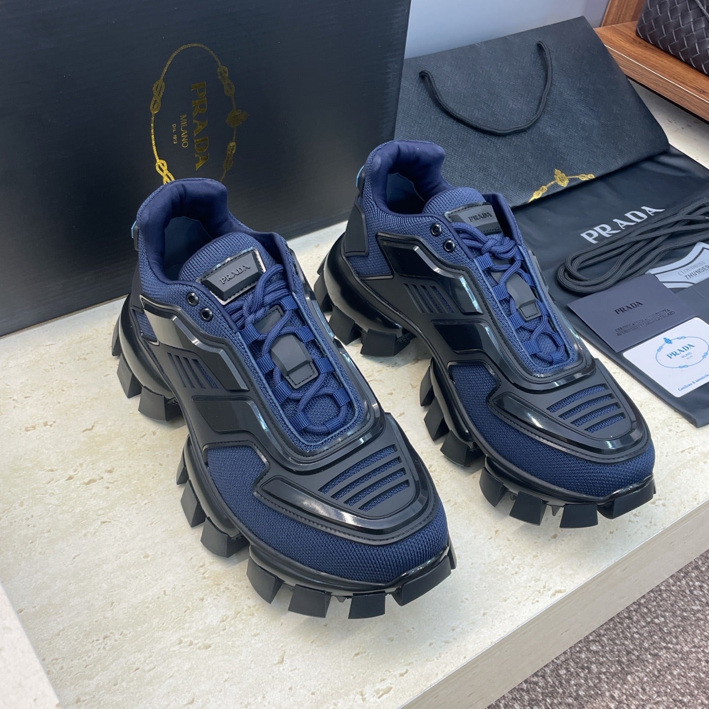 Prada Cloudbust Thunder Dark Blue Black Rubber Knit Fabric 102201