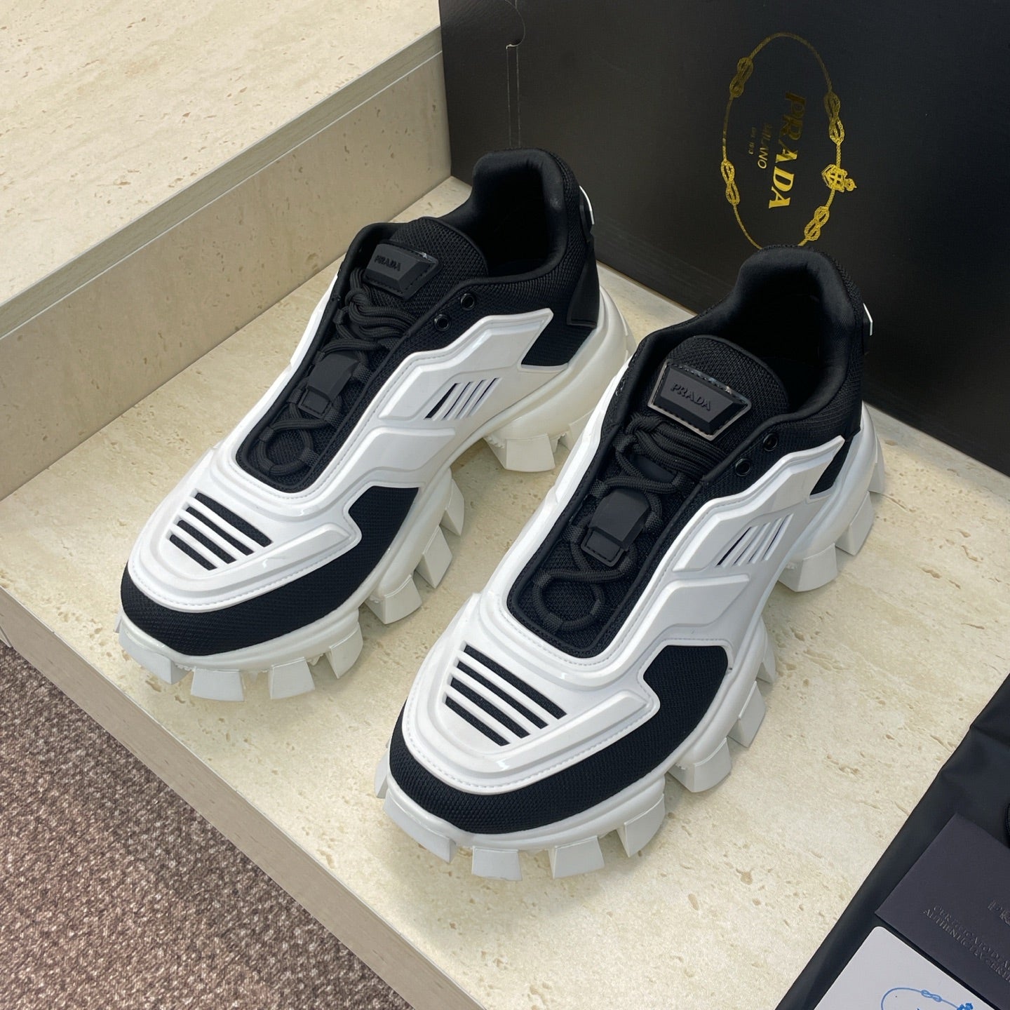 Prada Cloudbust Thunder White Black Rubber Knit Fabric 102205