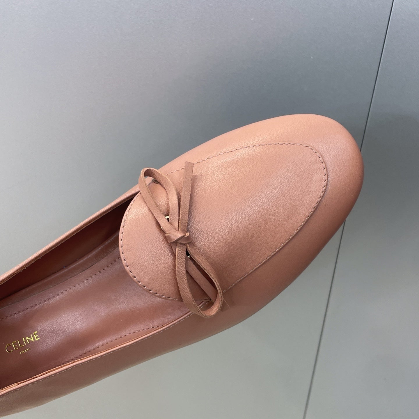 Celine 26s Ballet Flats In Dusty Pink Lambskin With Bow
