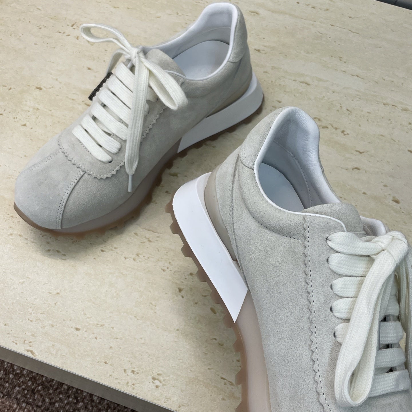Brunello Shiny Tab Sneakers Grey Suede 607018