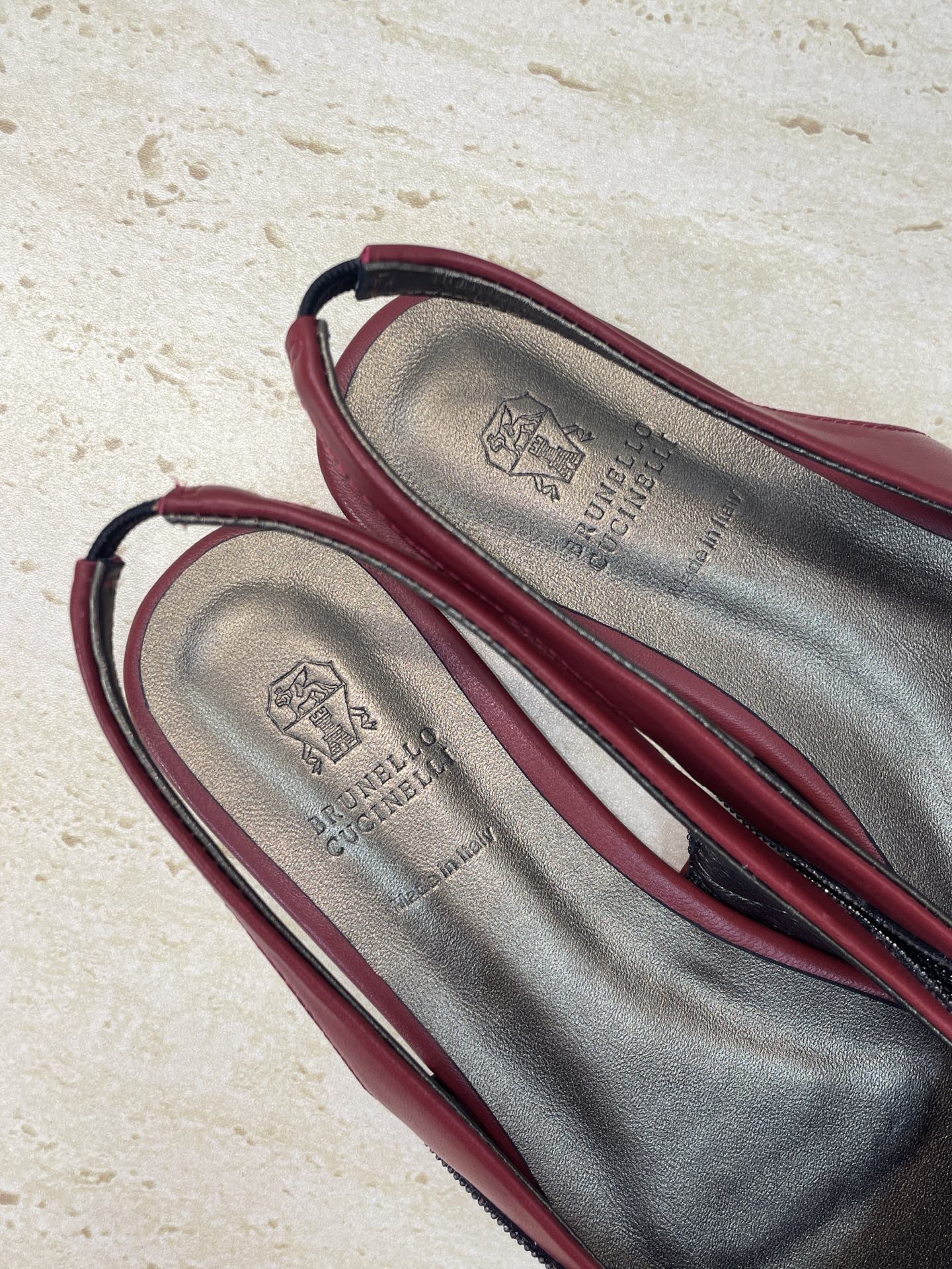 Brunello Twill Slingback Flats Burgundy Calfskin 607024