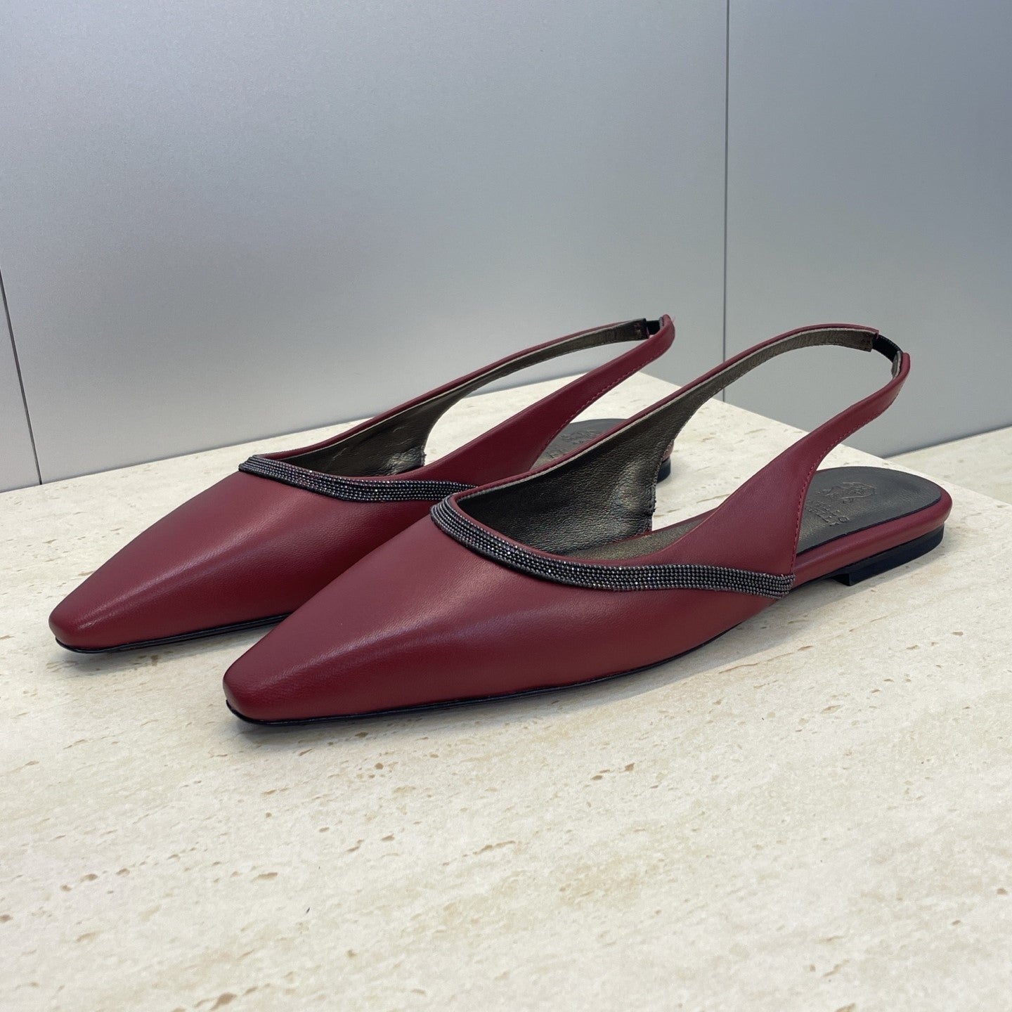 Brunello Twill Slingback Flats Burgundy Calfskin 607024