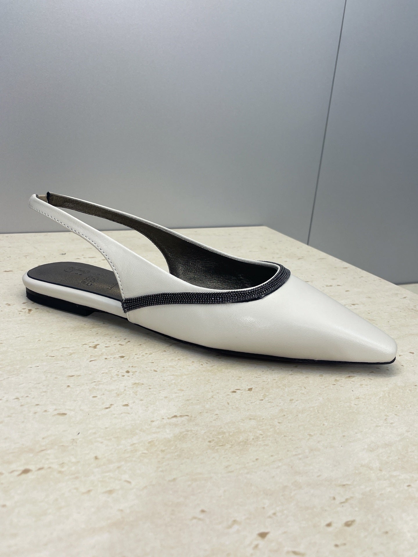 Brunello Twill Slingback Flats White Calfskin 607025