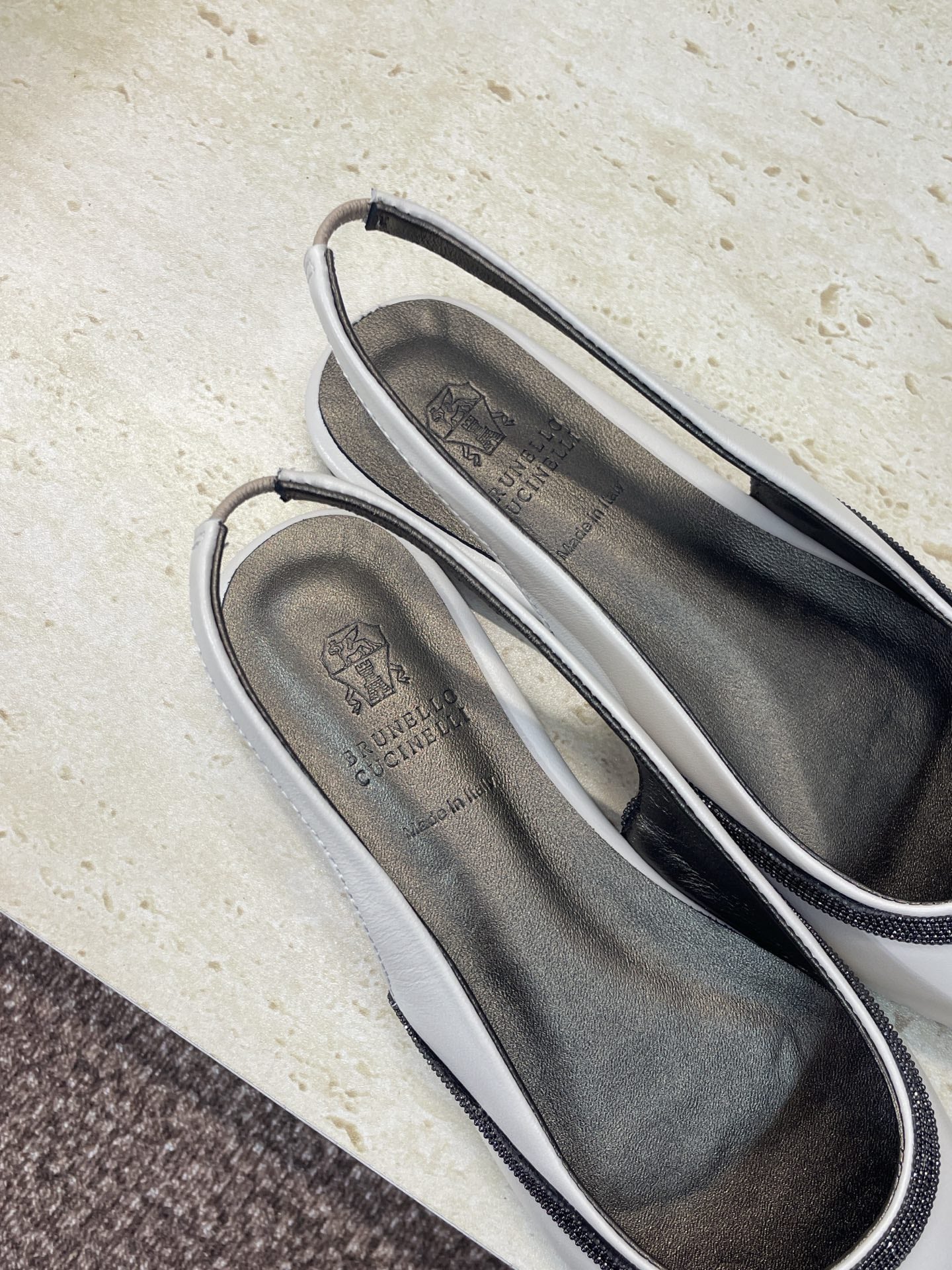 Brunello Twill Slingback Flats White Calfskin 607025