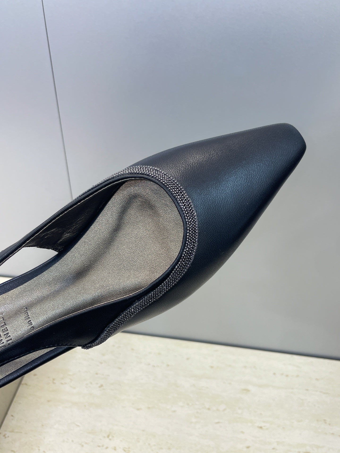 Brunello Twill Slingback Flats Black Calfskin 607026
