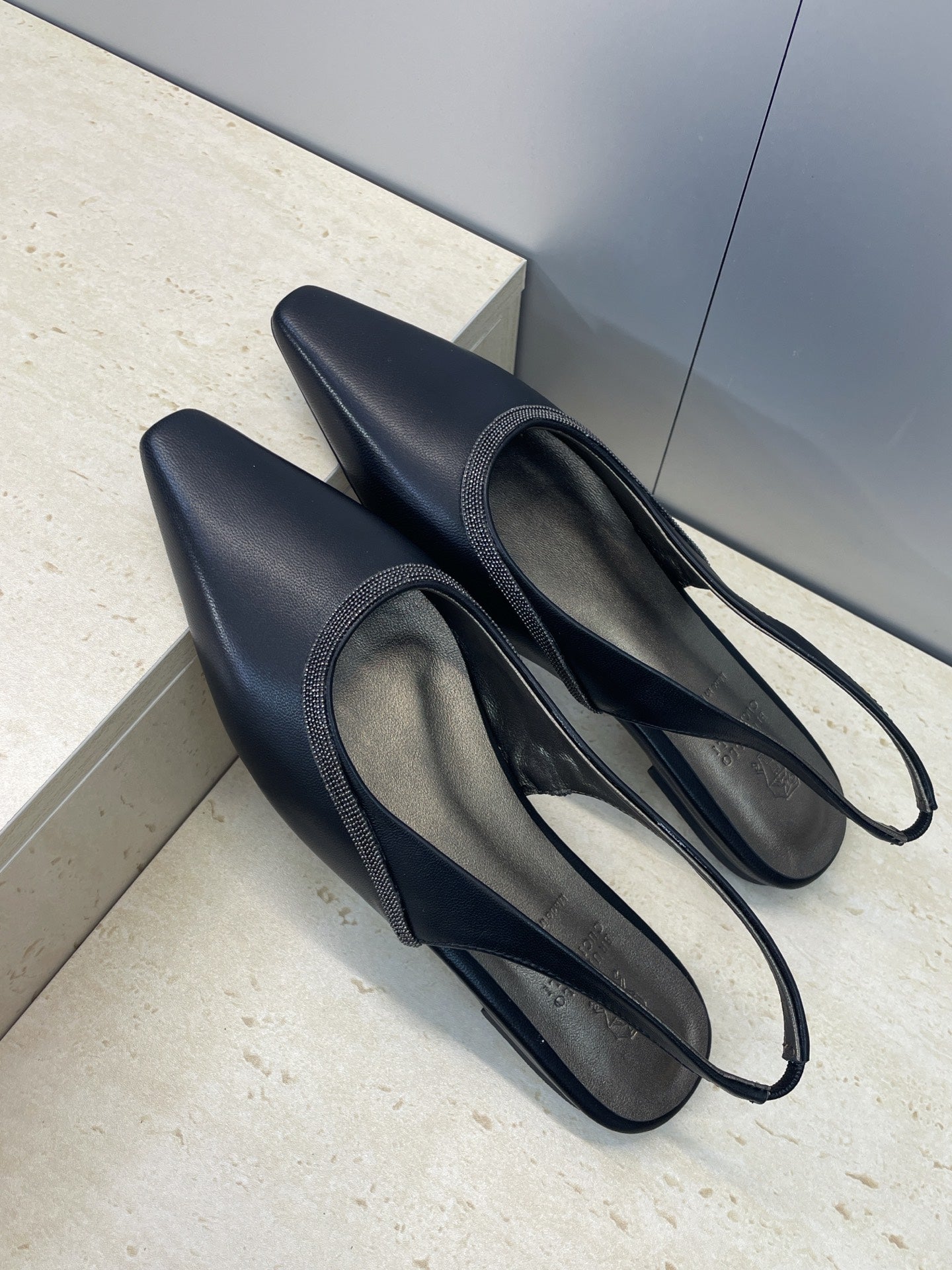 Brunello Twill Slingback Flats Black Calfskin 607026