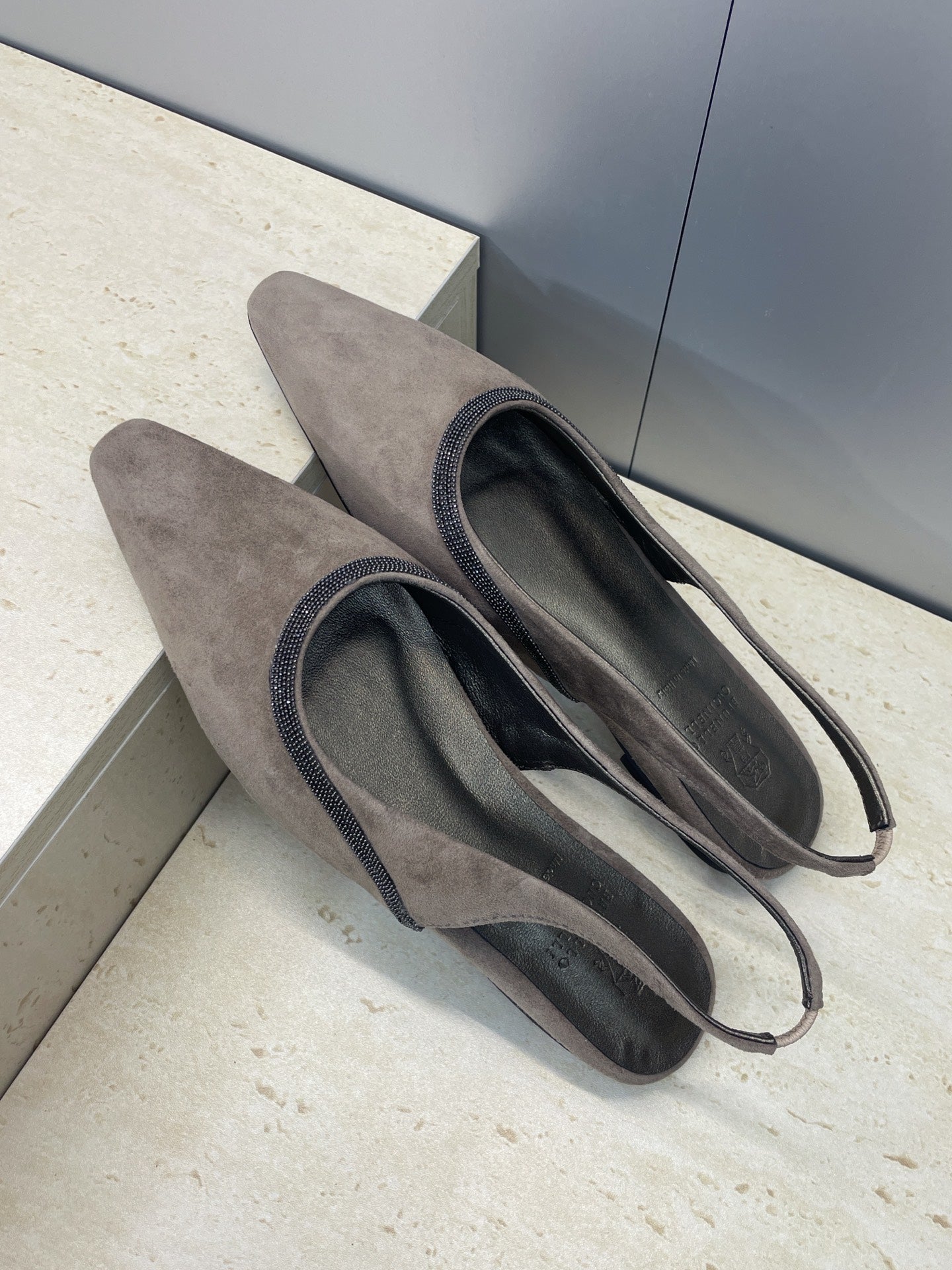 Brunello Twill Slingback Flats Taupe Fabric 607027